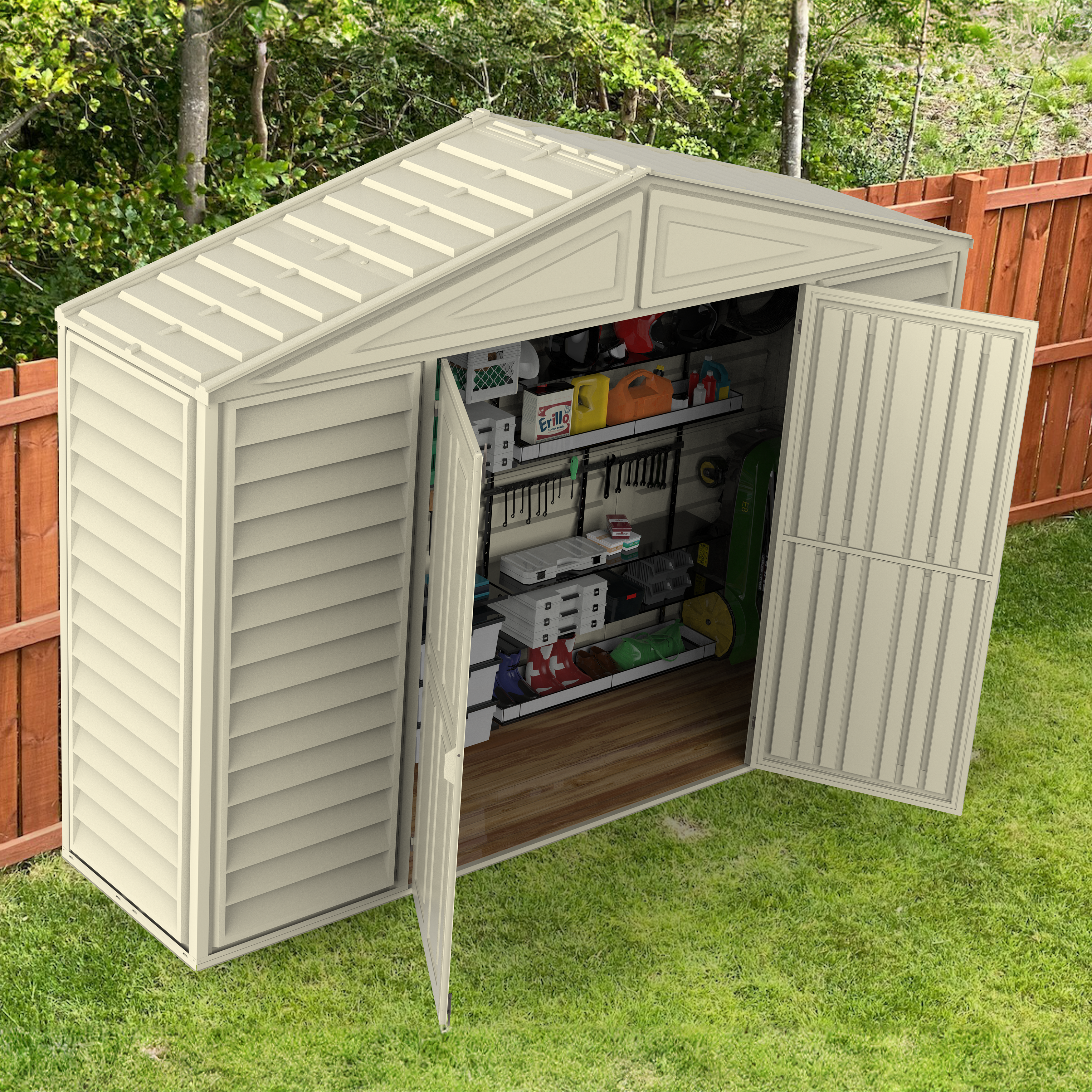 DuraMax 10.5ft x 2.75ft SidePro Vinyl Shed with Foundation Kit