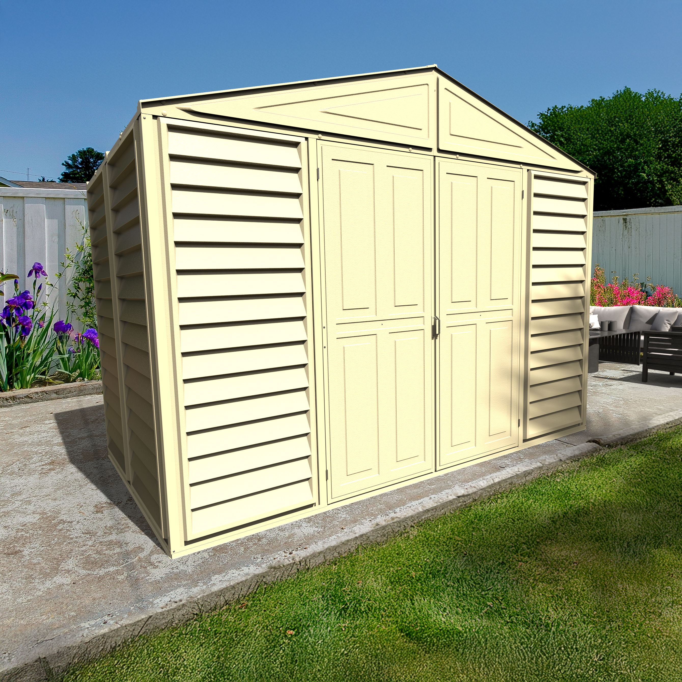 DuraMax 10.5ft x 5ft Woodbridge Vinyl Shed with Foundation Kit