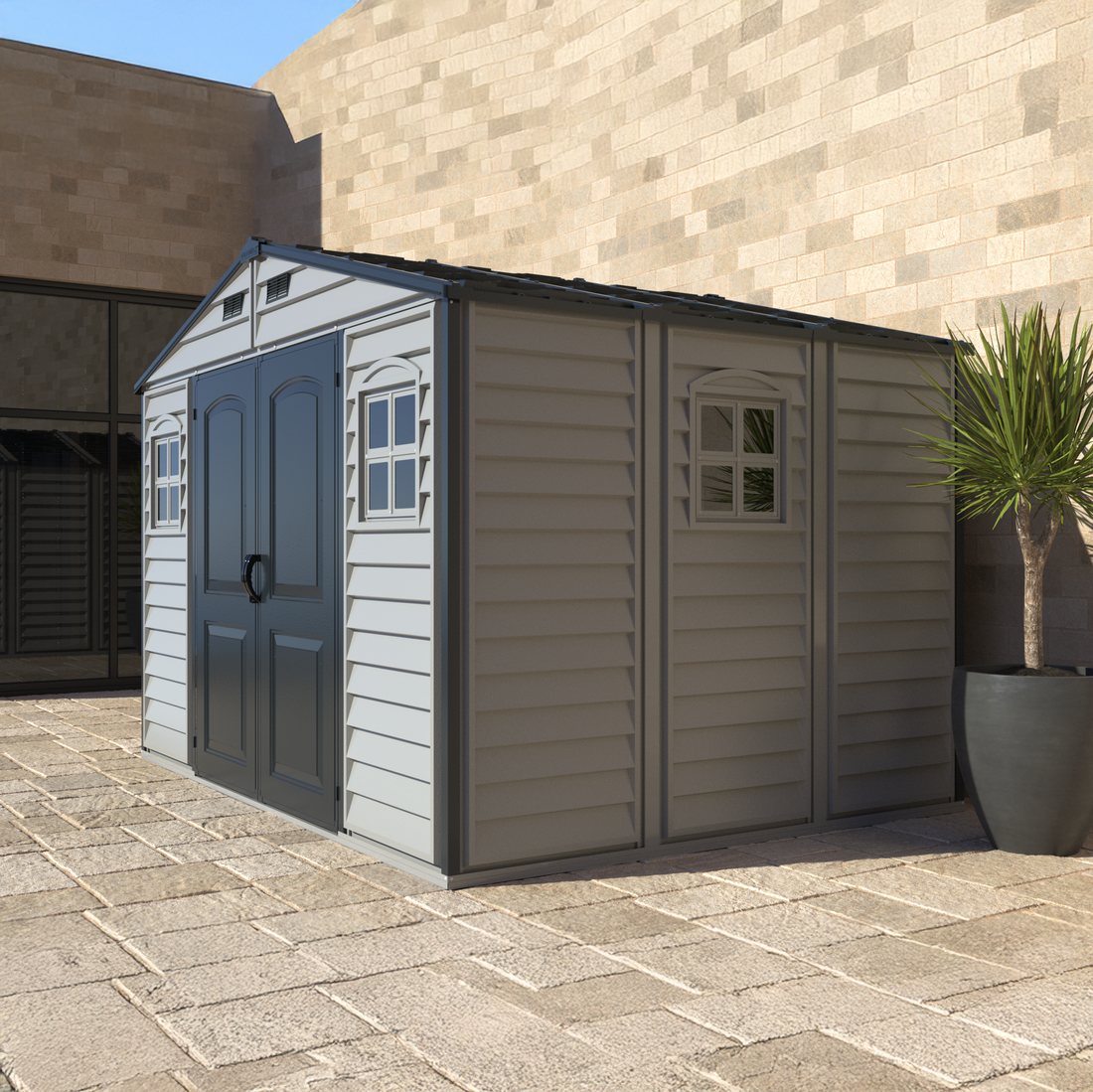 Duramax Woodside Plus 10.5x8 Vinyl Resin Outdoor Storage Shed With Foundation Kit
