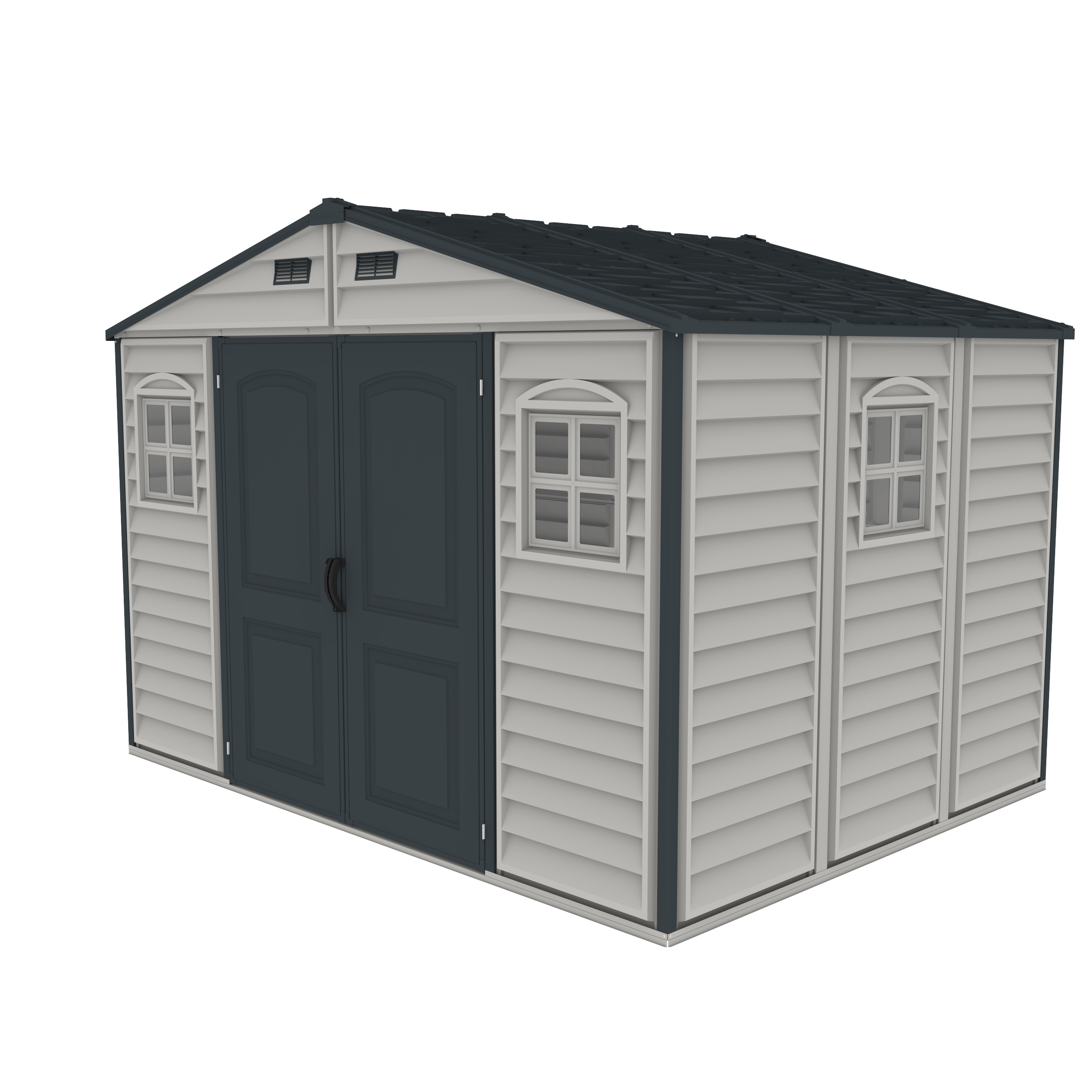 Duramax Woodside Plus 10.5x8 Vinyl Resin Outdoor Storage Shed With Foundation Kit
