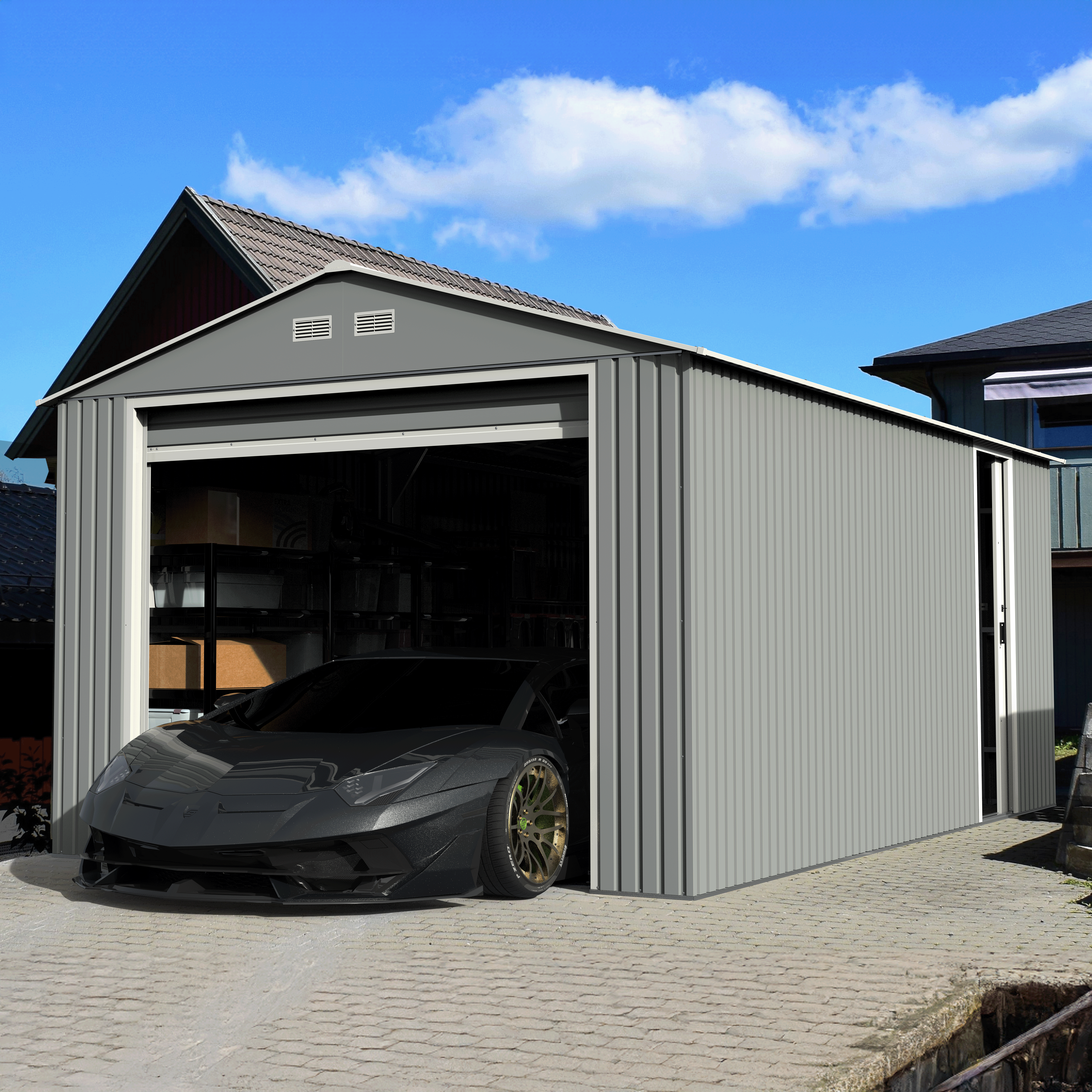 Duramax 12ft x 20ft Imperial Metal Garage Light Gray / Off White Trim