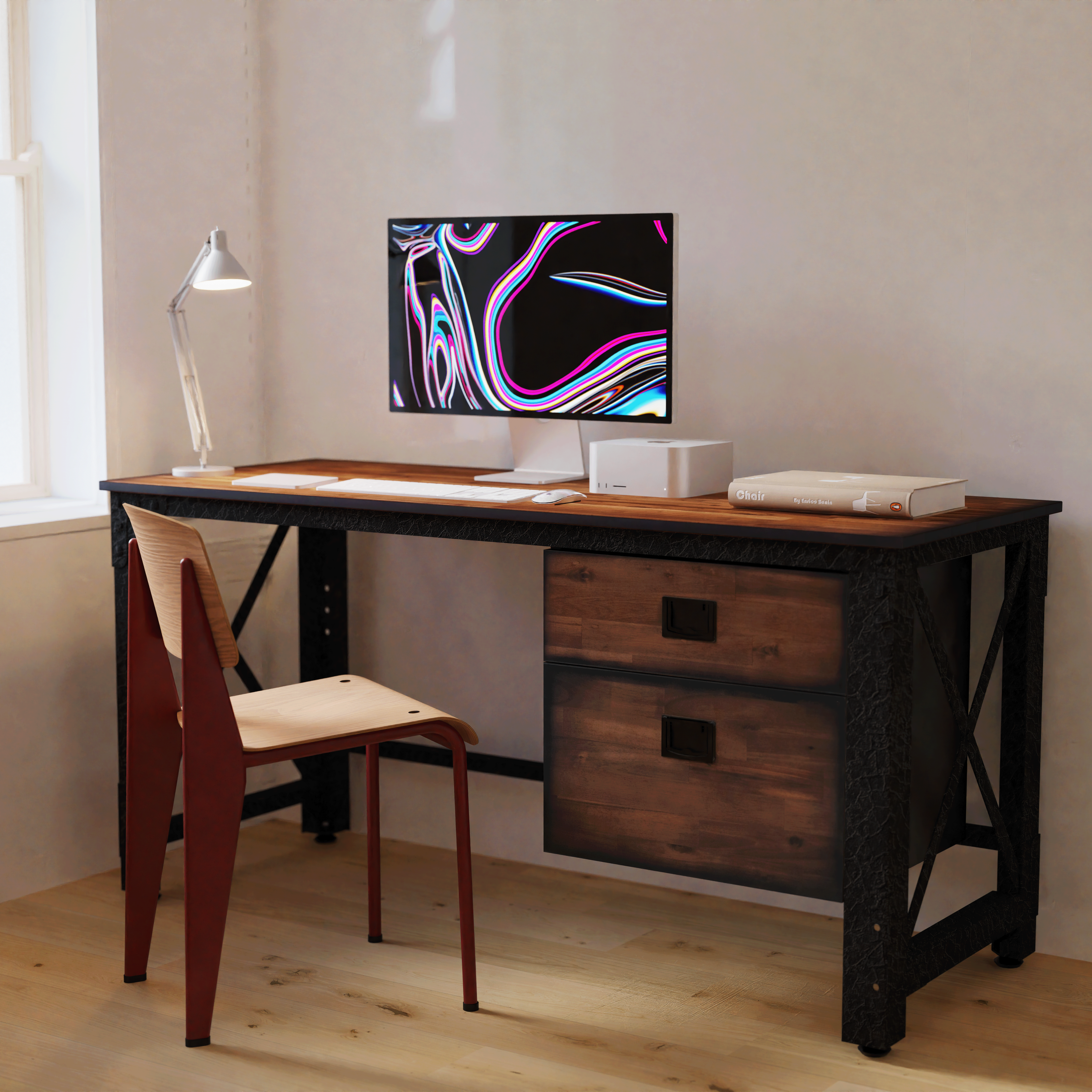 Duramax Jackson 62" Industrial Metal & Wood Desk with Drawers