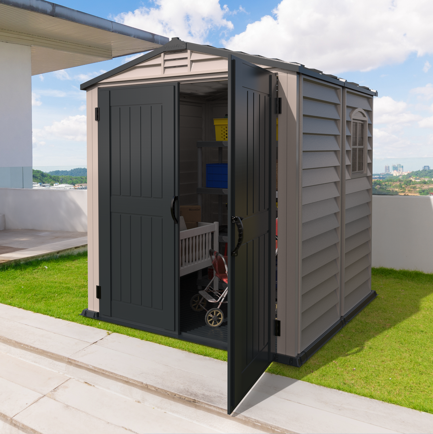DuraMax Plus 6ft x6ft Storemate Vinyl Shed with Molded Floor DuraMax Plus 6ft x6ft Storemate Vinyl Shed with Molded Floor