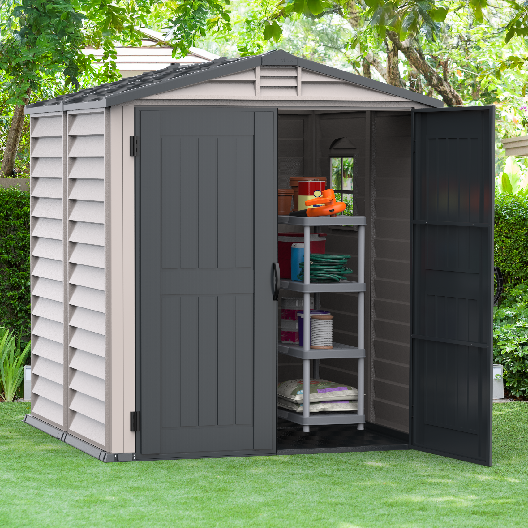 DuraMax Plus 6ft x6ft Storemate Vinyl Shed with Molded Floor