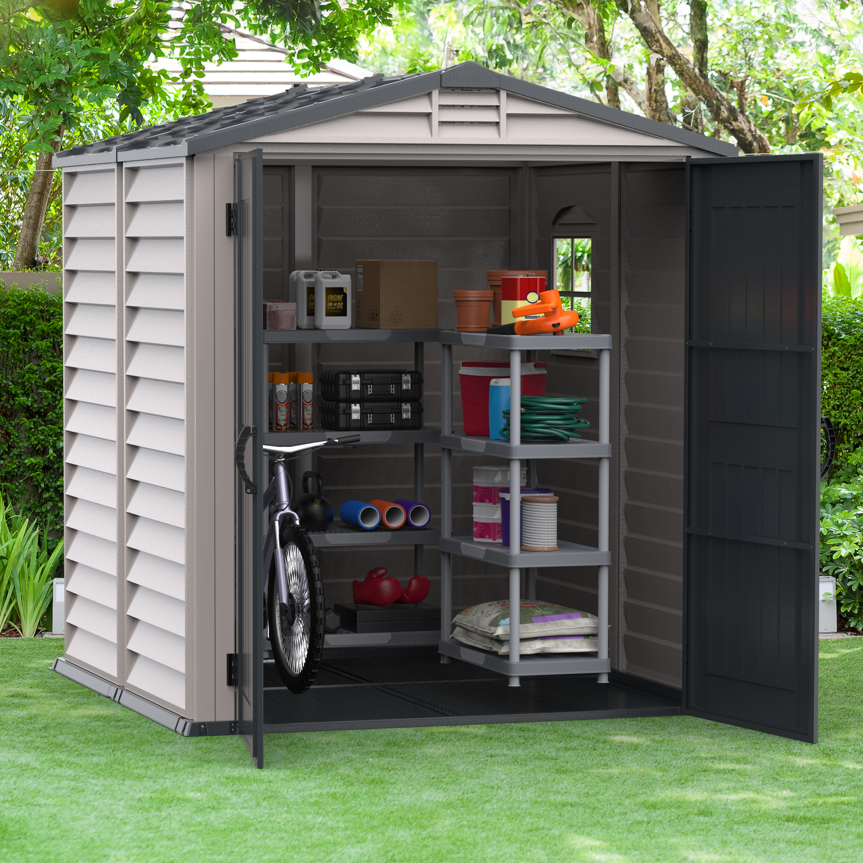 DuraMax Plus 6ft x6ft Storemate Vinyl Shed with Molded Floor