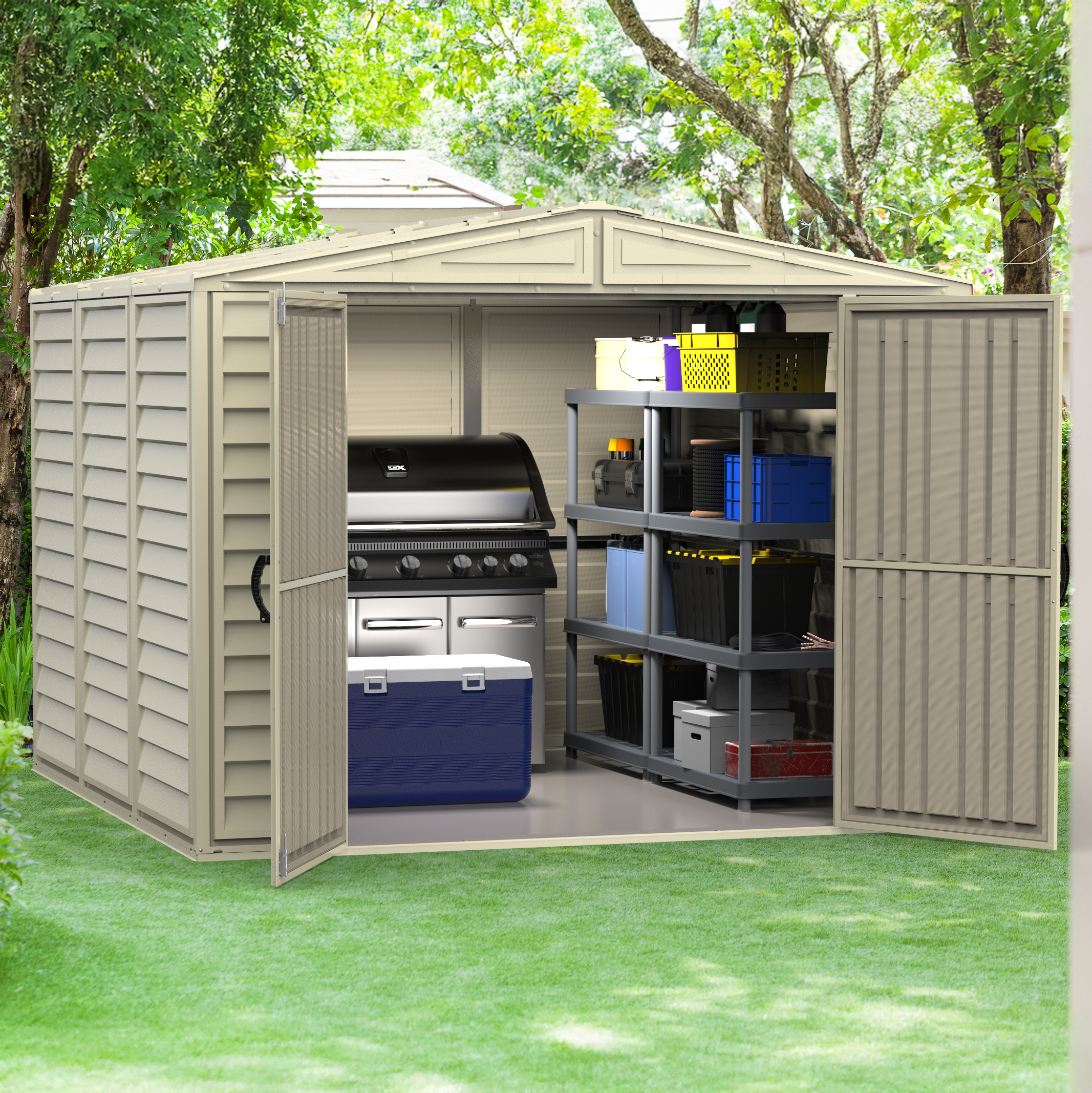Duramax 8ft x 8ft Duramate Vinyl Shed with Foundation Kit