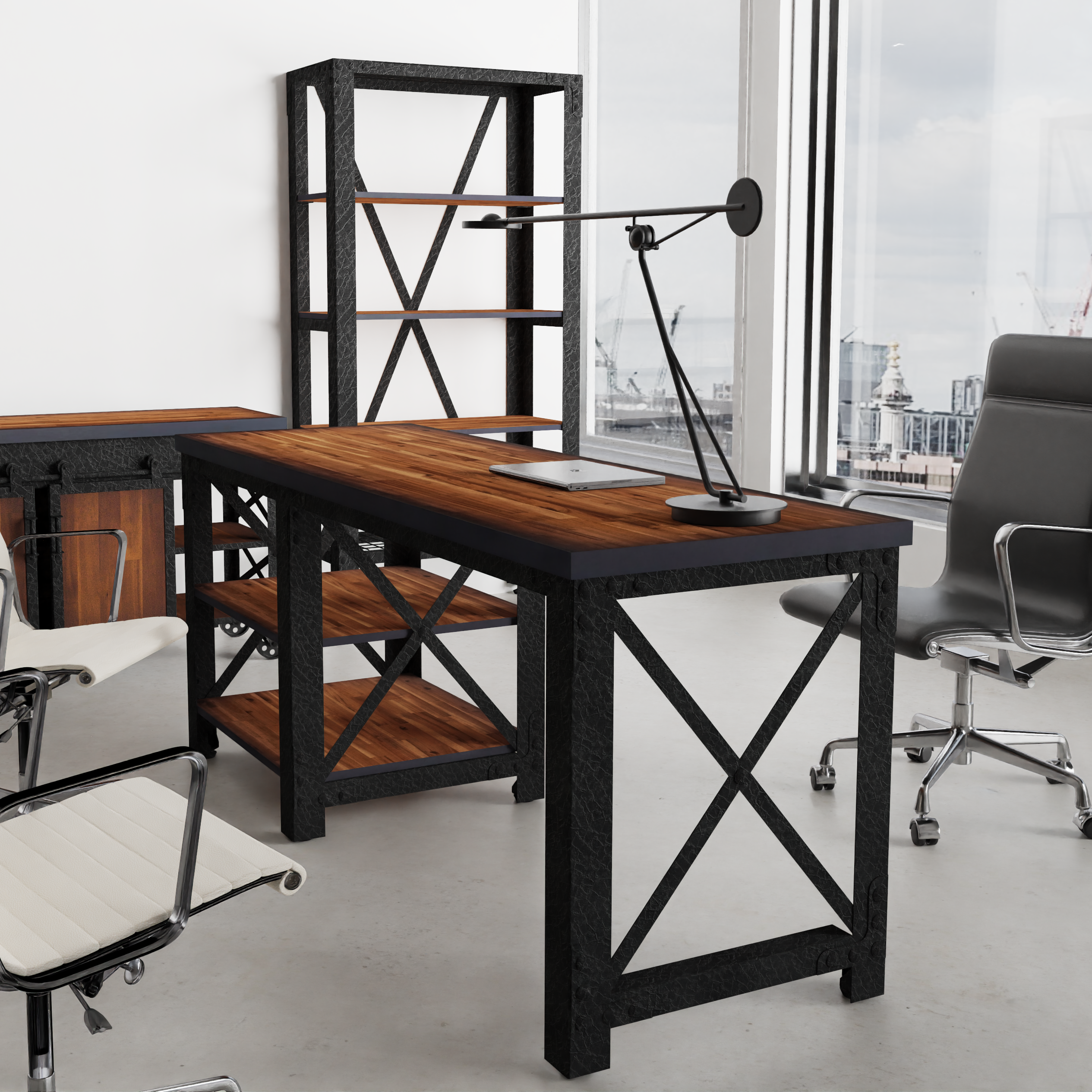 Duramax Weston 72" Industrial Metal & Wood Desk with Shelves