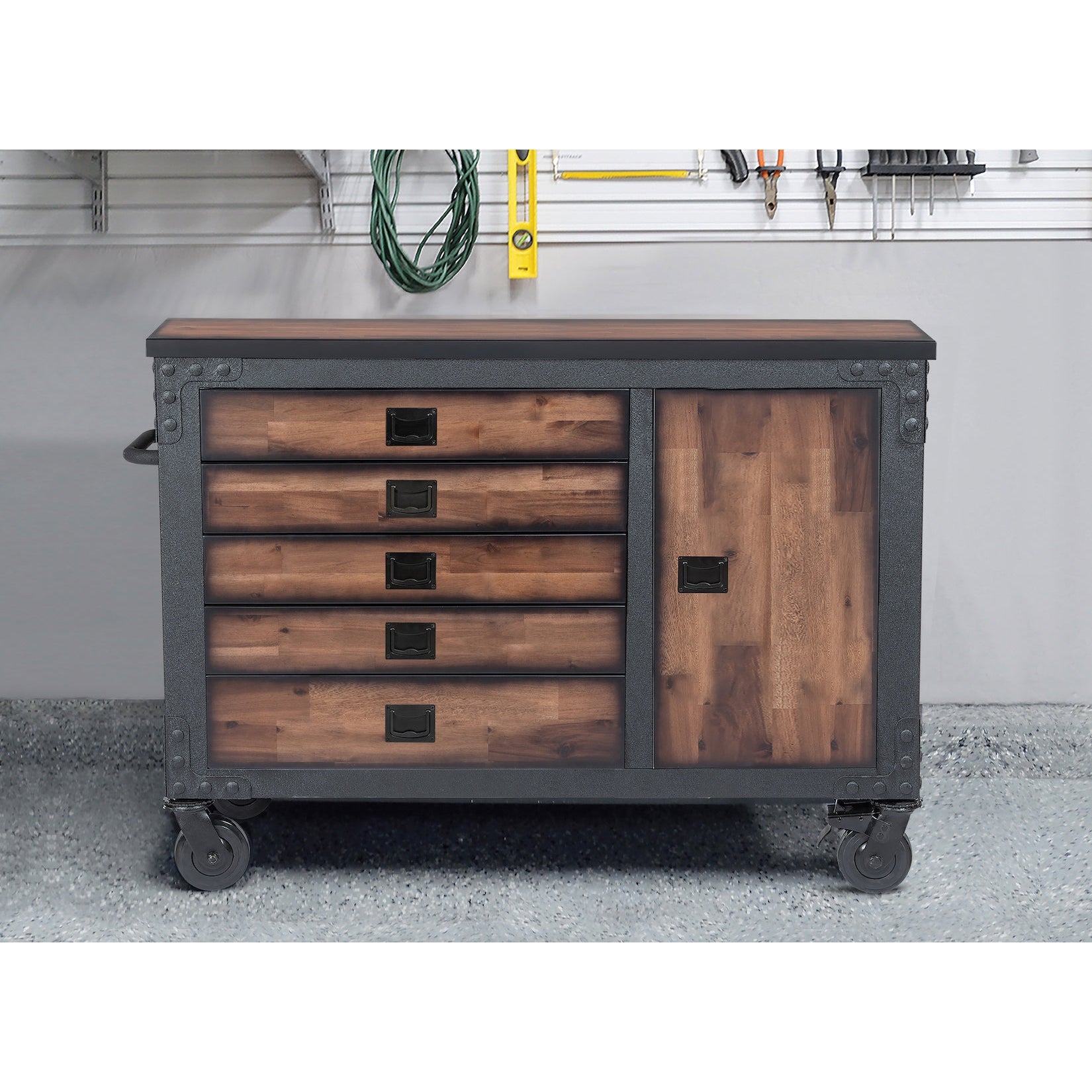 Duramax garage storage Duramax 48 in. 5-Drawers Rolling Tool Chest with Wood Top