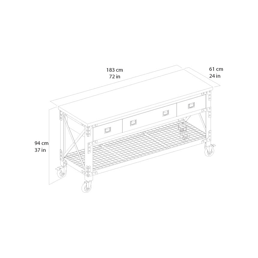 Duramax garage storage Duramax Rolling Industrial Workbench 72 In x 24 In. 3 Drawer with Wood Top - Aged Espresso