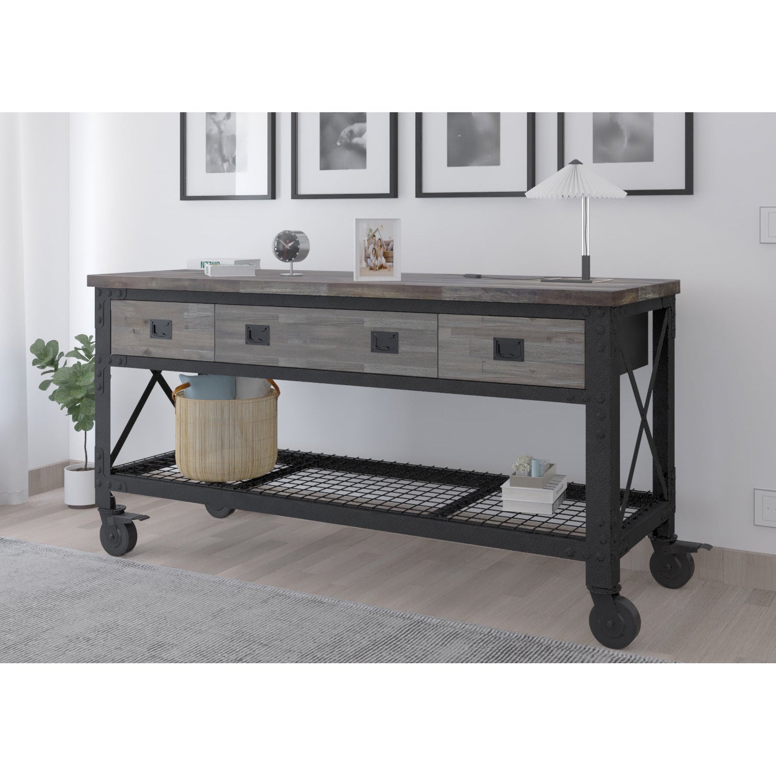 Duramax garage storage Duramax Rolling Industrial Workbench 72 In x 24 In. 3 Drawer with Wood Top - Aged Espresso