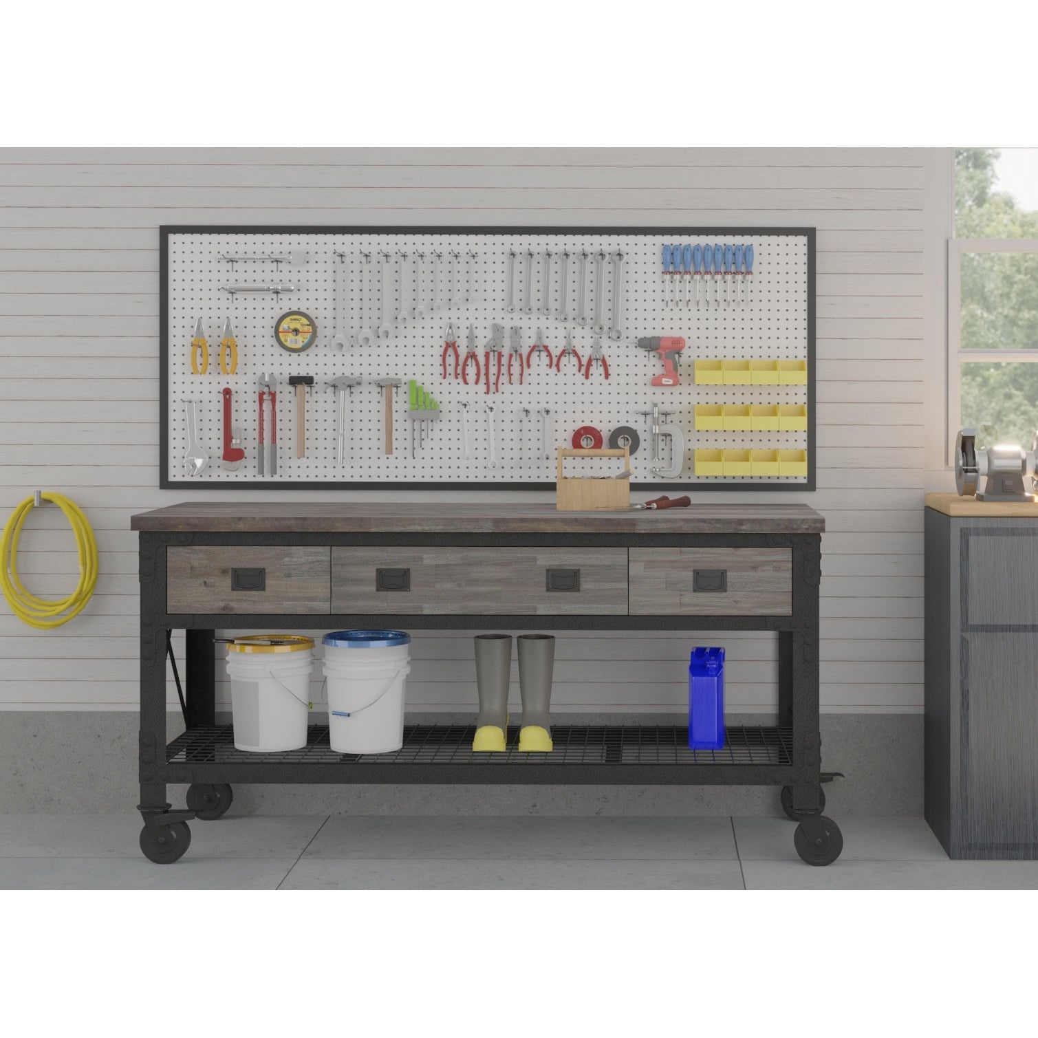 Duramax garage storage Duramax Rolling Industrial Workbench 72 In x 24 In. 3 Drawer with Wood Top - Aged Espresso