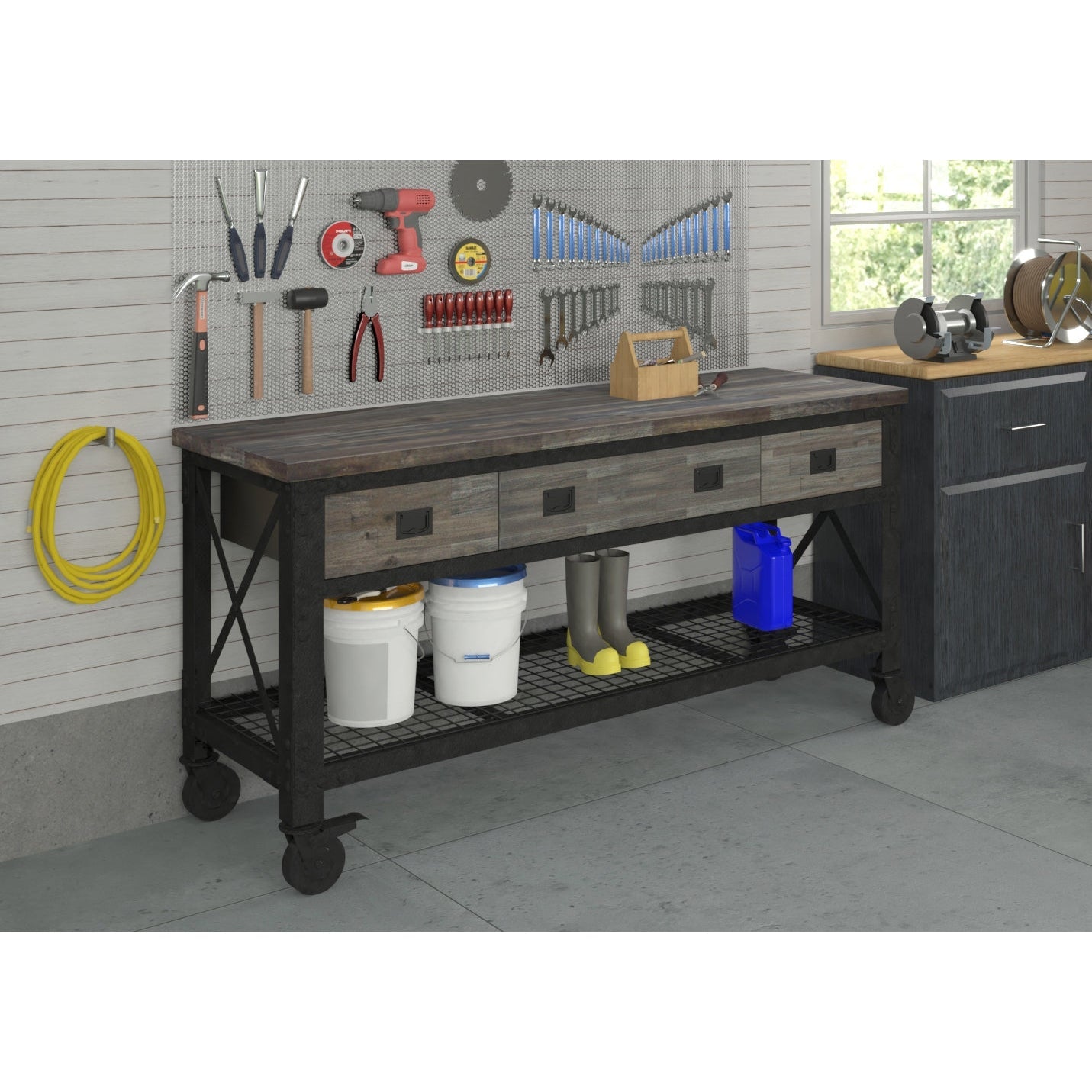 Duramax garage storage Duramax Rolling Industrial Workbench 72 In x 24 In. 3 Drawer with Wood Top - Aged Espresso