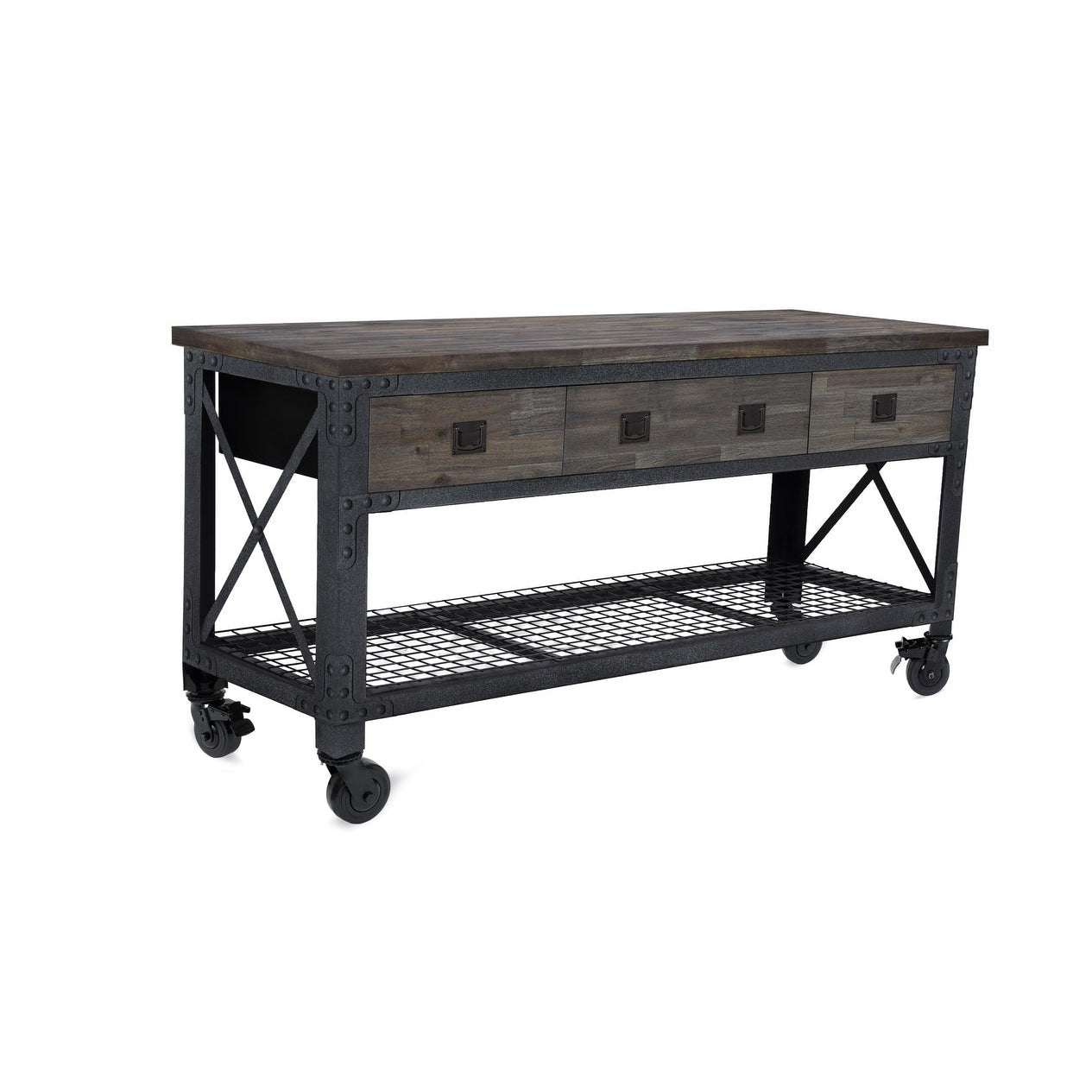 Duramax garage storage Duramax Rolling Industrial Workbench 72 In x 24 In. 3 Drawer with Wood Top - Aged Espresso