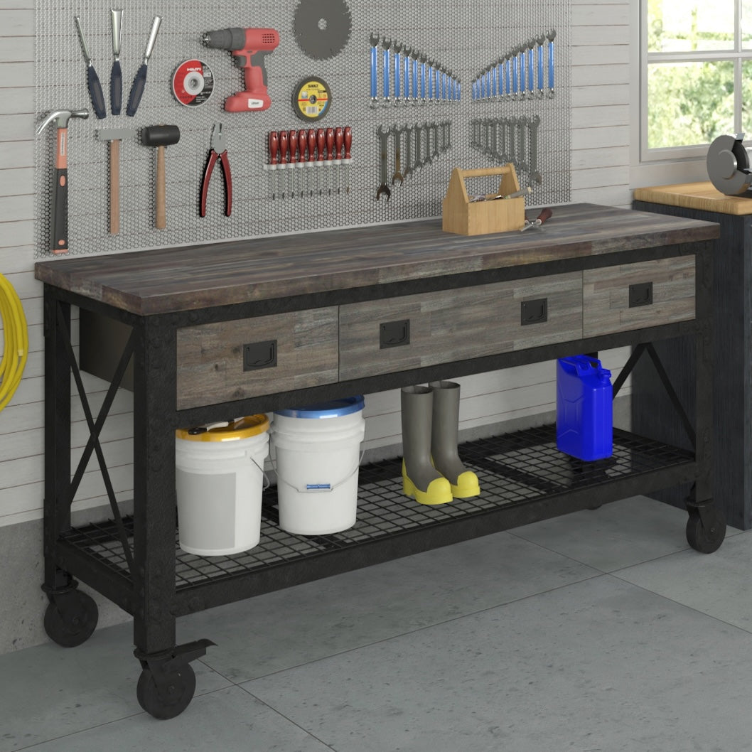 Duramax garage storage Duramax Rolling Industrial Workbench 72 In x 24 In. 3 Drawer with Wood Top - Aged Espresso