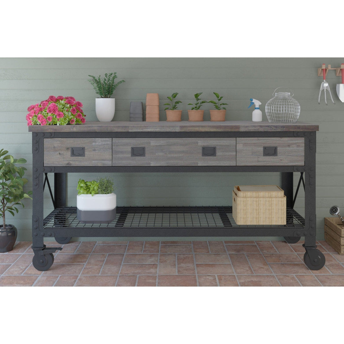Duramax garage storage Duramax Rolling Industrial Workbench 72 In x 24 In. 3 Drawer with Wood Top - Aged Espresso