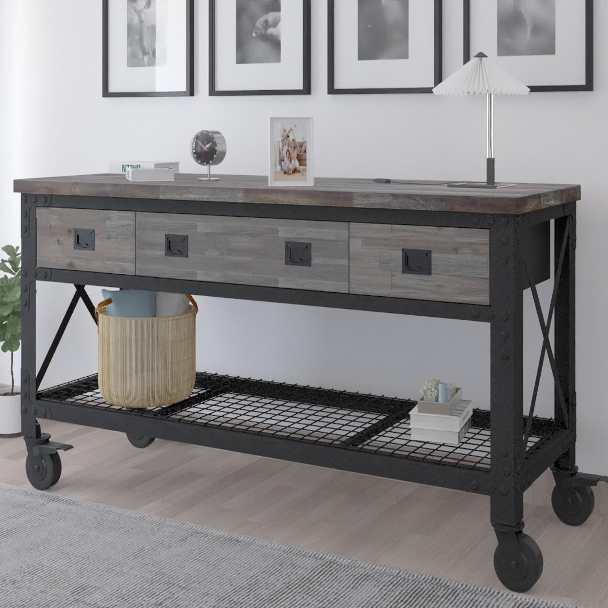 Duramax garage storage Duramax Rolling Industrial Workbench 72 In x 24 In. 3 Drawer with Wood Top - Aged Espresso