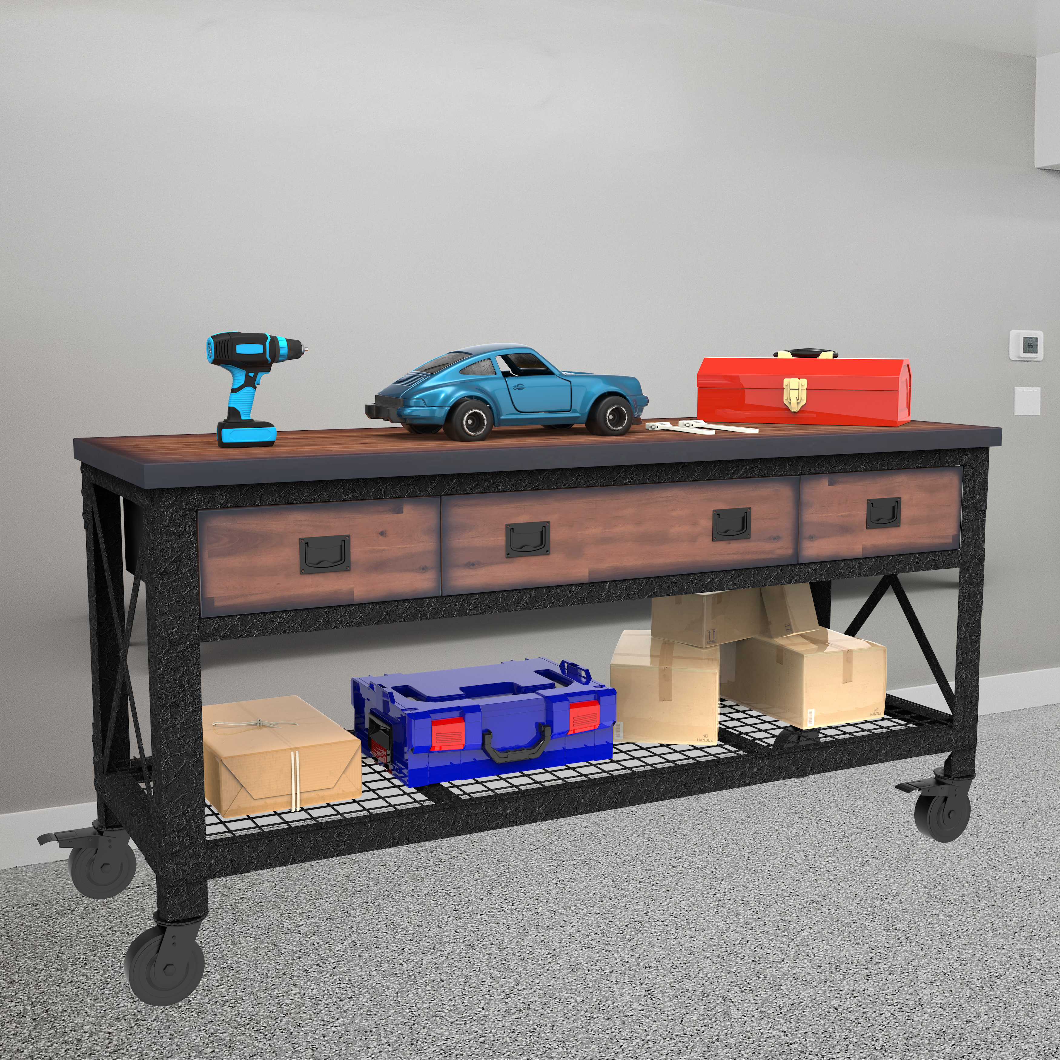 Duramax garage storage Duramax Rolling Workbench Furniture 72 in. x 24 in. with 3 Drawers, for Home, Garage, Workshop