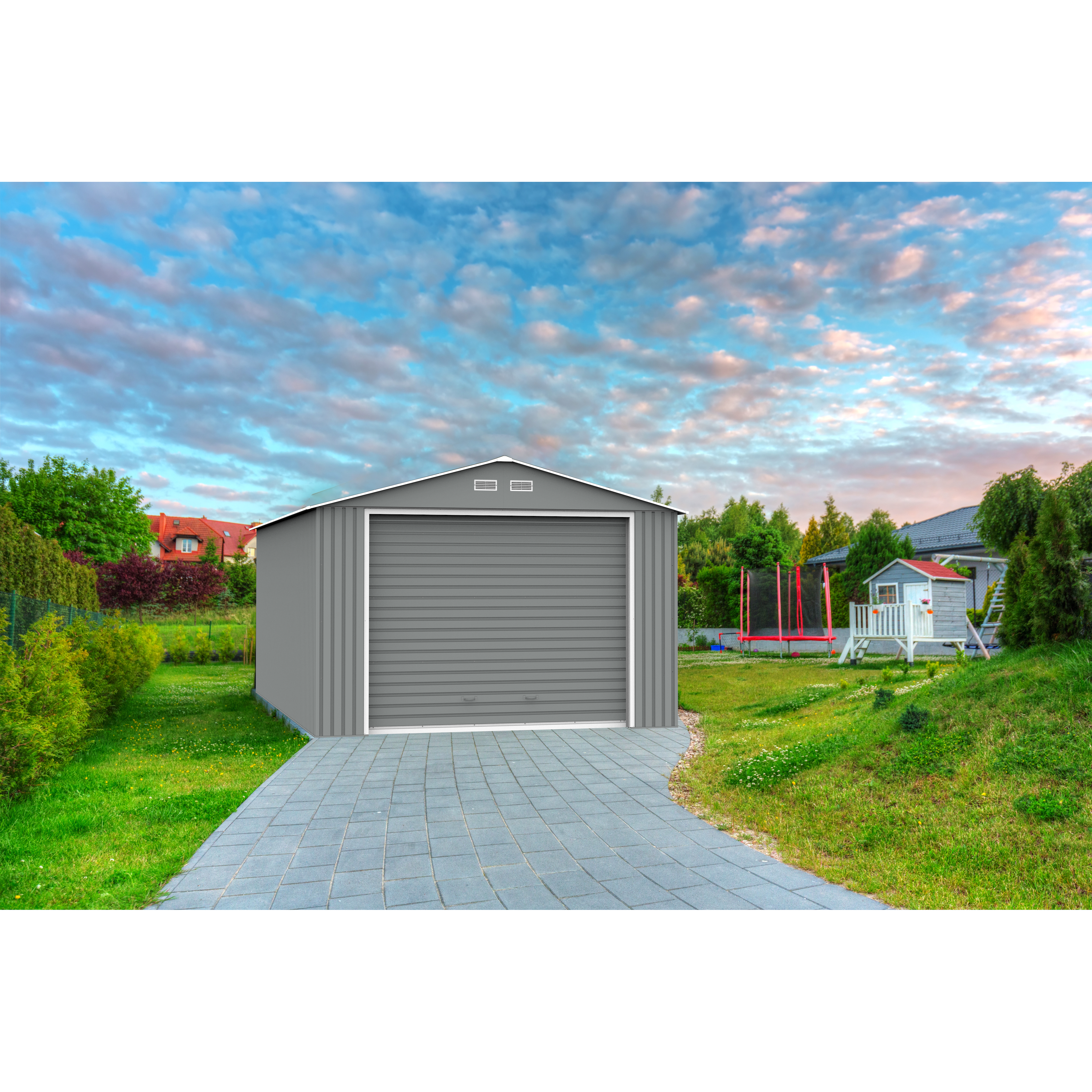 Duramax Garages Duramax 12ft x 20ft Imperial Metal Garage Light Gray / Off White Trim