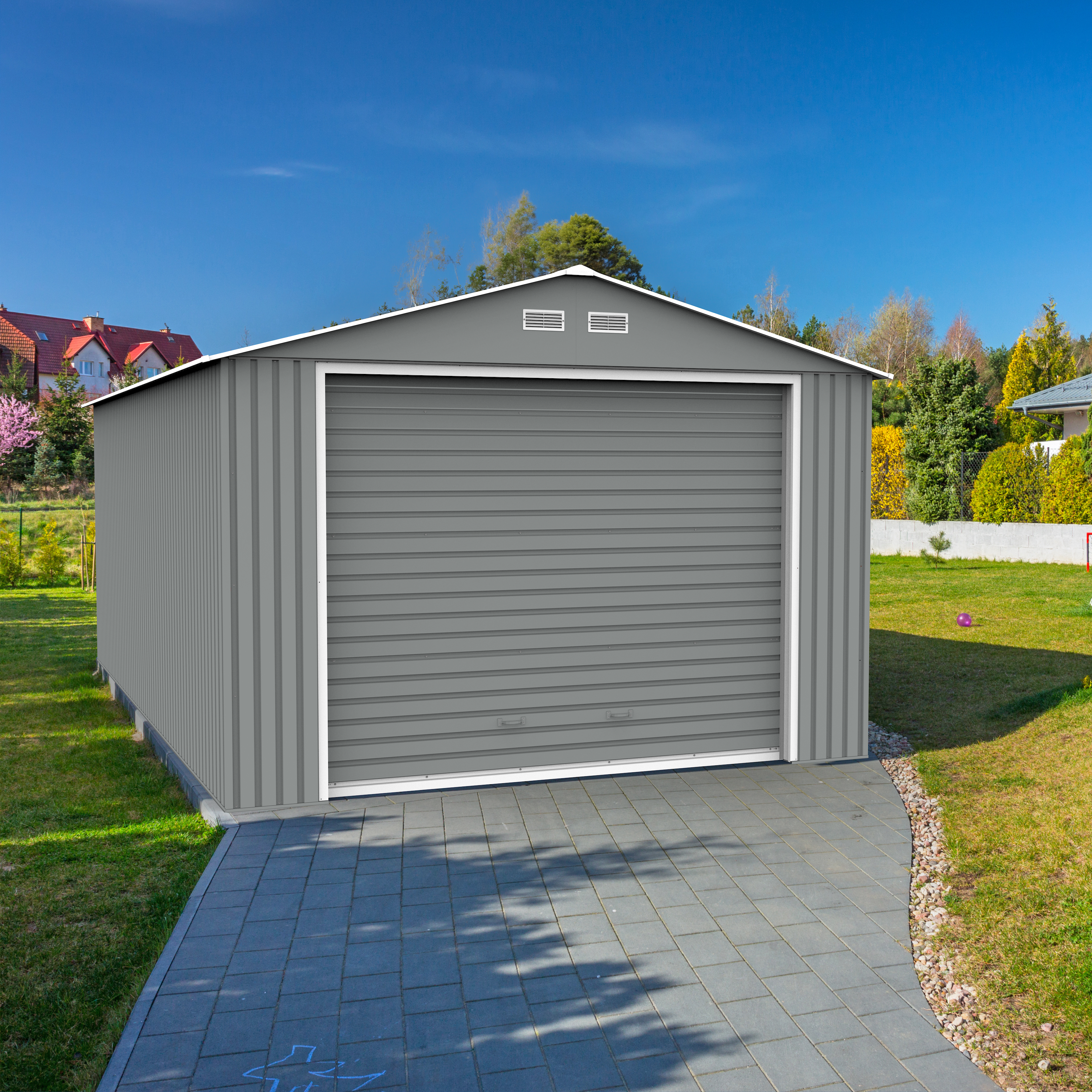 Duramax Garages Duramax 12ft x 20ft Imperial Metal Garage Light Gray / Off White Trim