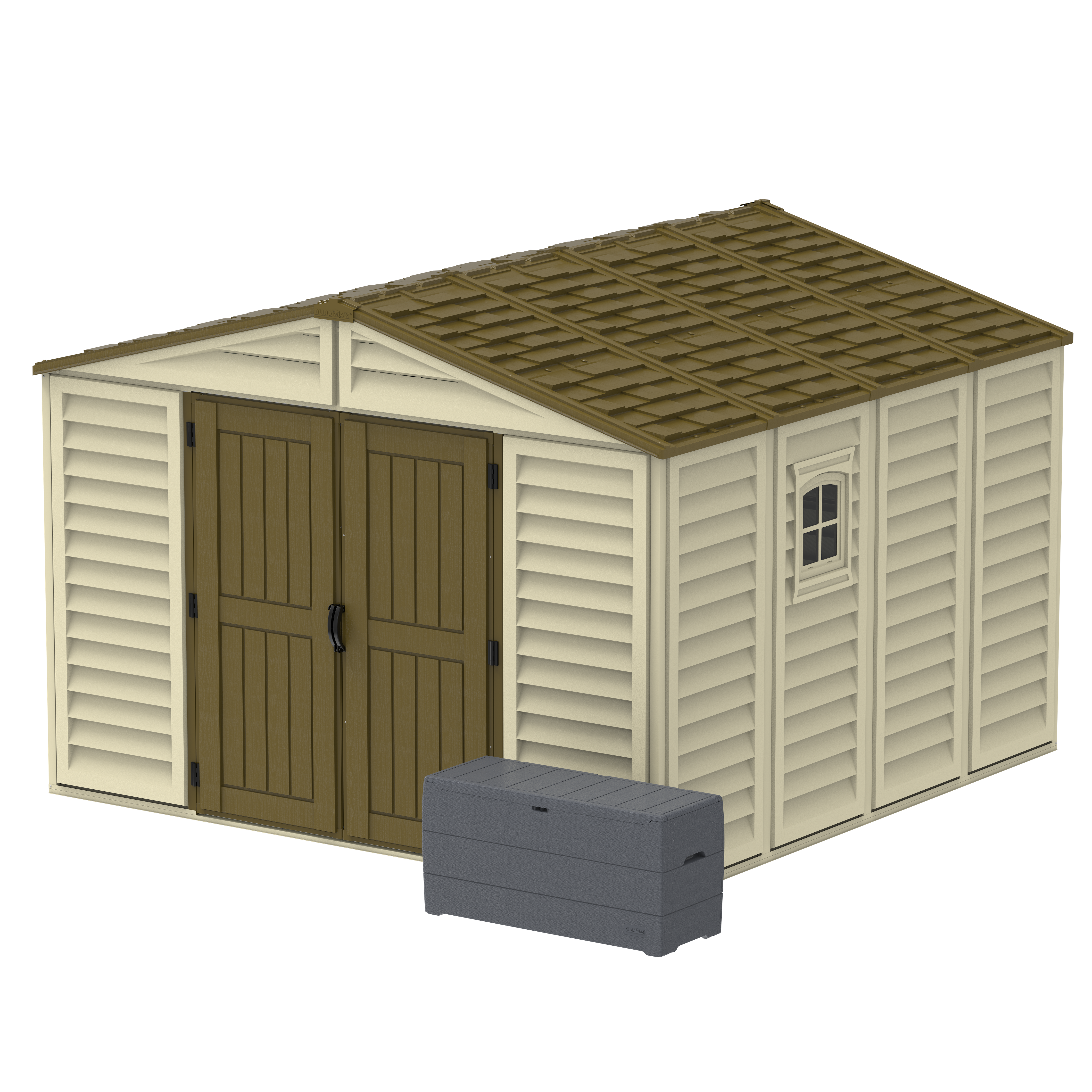Duramax sheds DuraMax 10.5ft x 10.5 ft Woodbridge Plus Vinyl Shed w/ Foundation Kit & Window