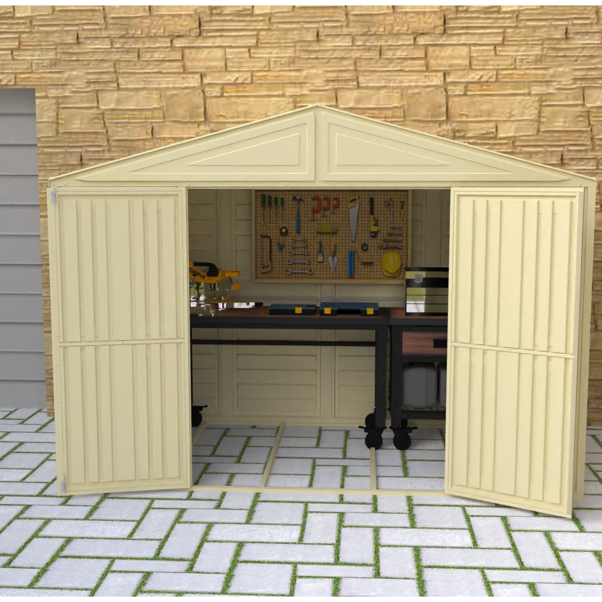 Duramax sheds DuraMax 10.5ft x 5ft Woodbridge Vinyl Shed with Foundation Kit