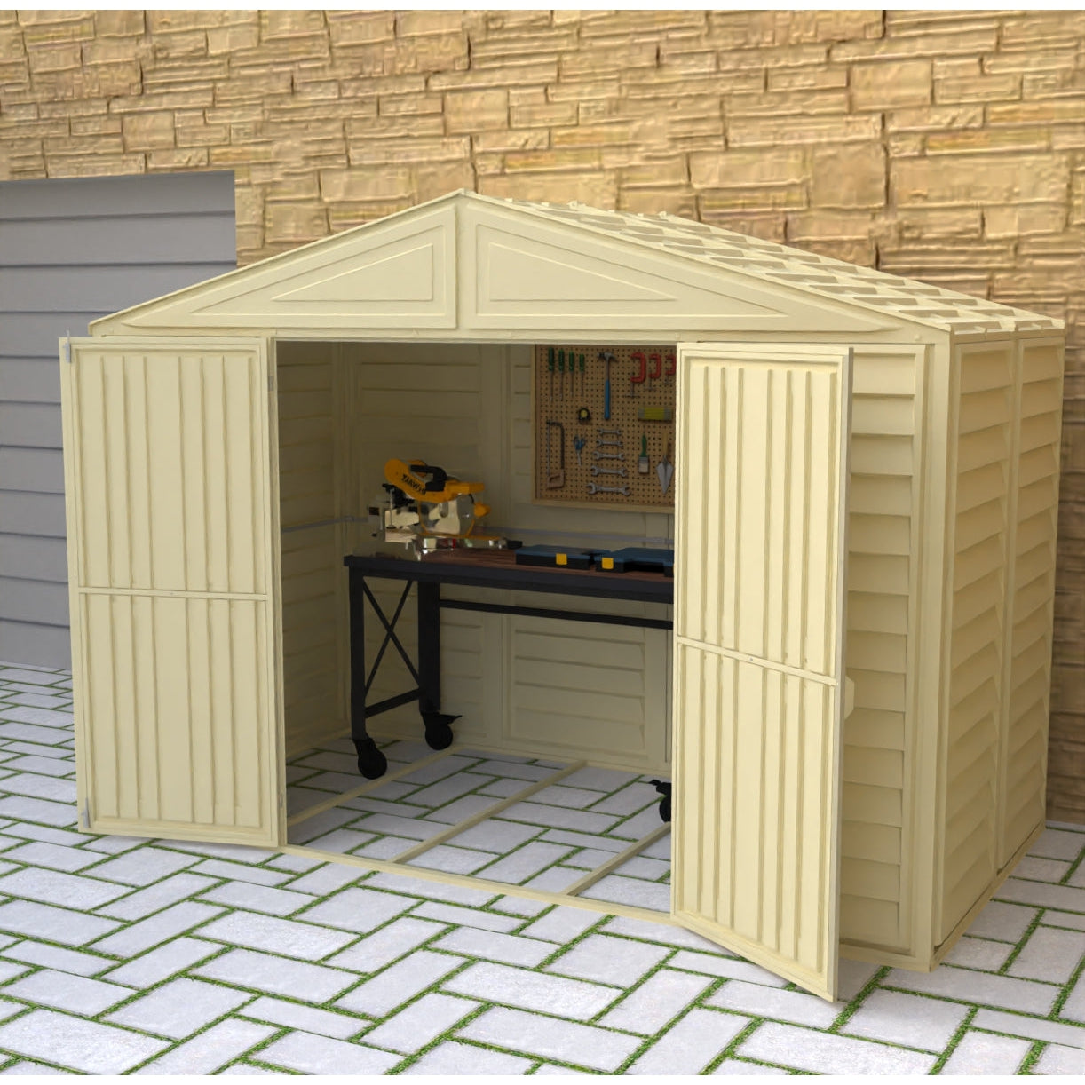 Duramax sheds DuraMax 10.5ft x 5ft Woodbridge Vinyl Shed with Foundation Kit
