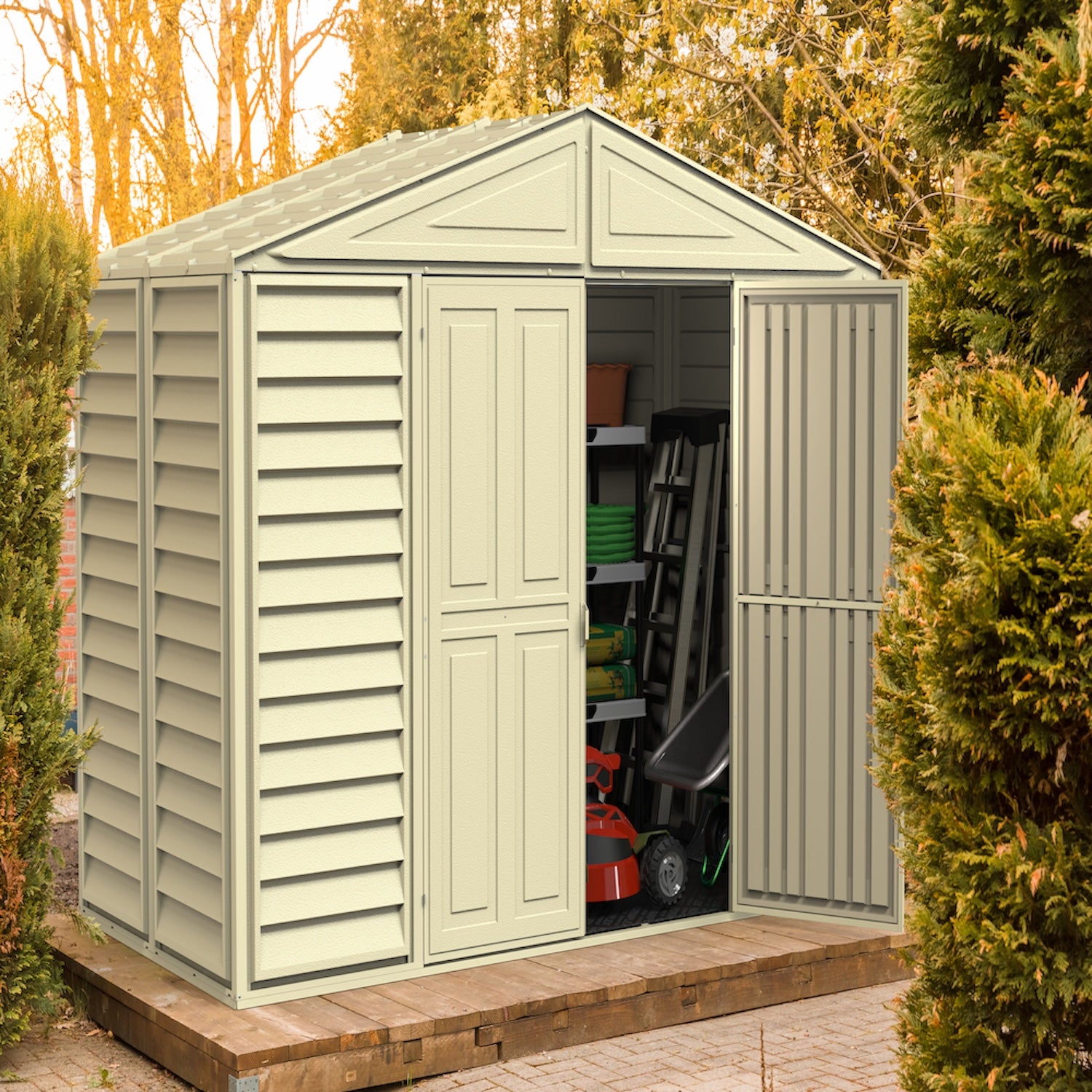 Duramax sheds DuraMax 10.5ft x 5ft Woodbridge Vinyl Shed with Foundation Kit