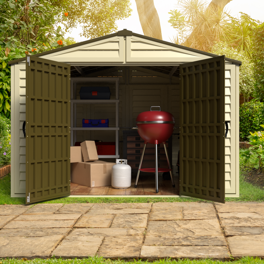 Duramax Vinyl Sheds DuraMax 10.5 ft x 8ft Woodbridge Plus Shed w/ Foundation Kit & Window