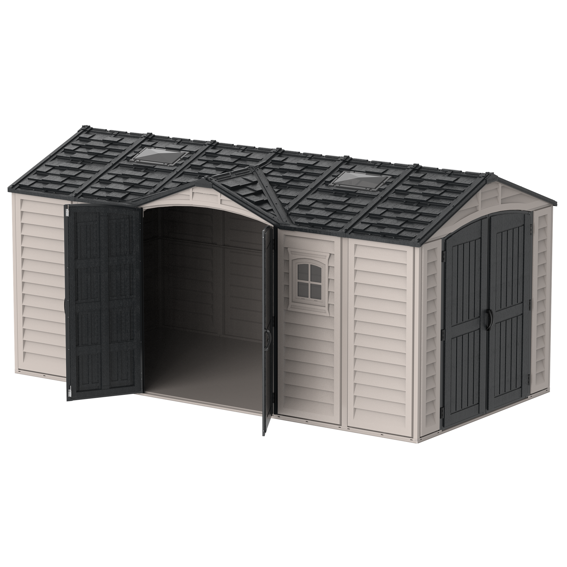 Duramax Vinyl Sheds Duramax 15 x 8 Apex Pro Vinyl Shed with Foundation, 2 Windows and 2 Doors