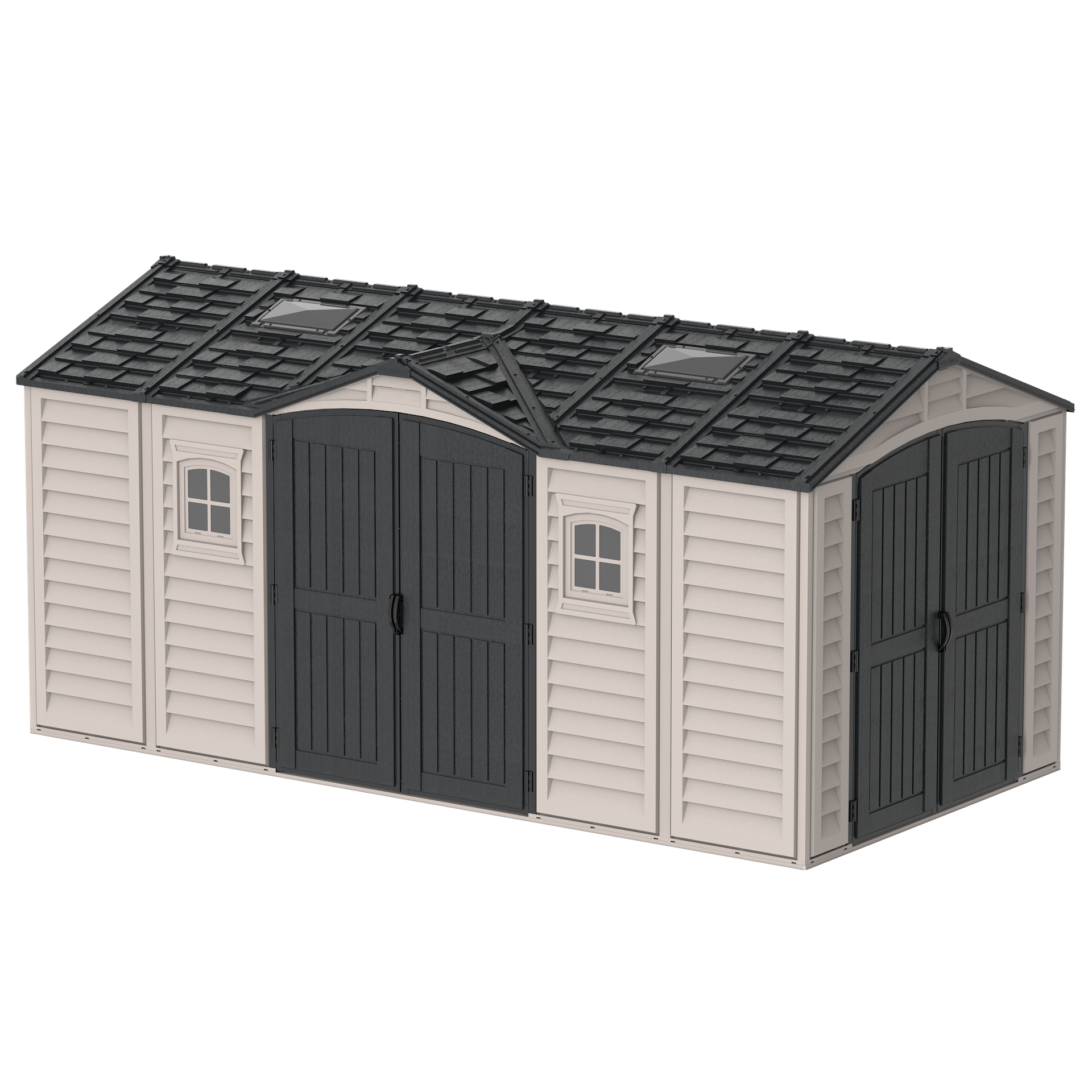 Duramax Vinyl Sheds Duramax 15 x 8 Apex Pro Vinyl Shed with Foundation, 2 Windows and 2 Doors