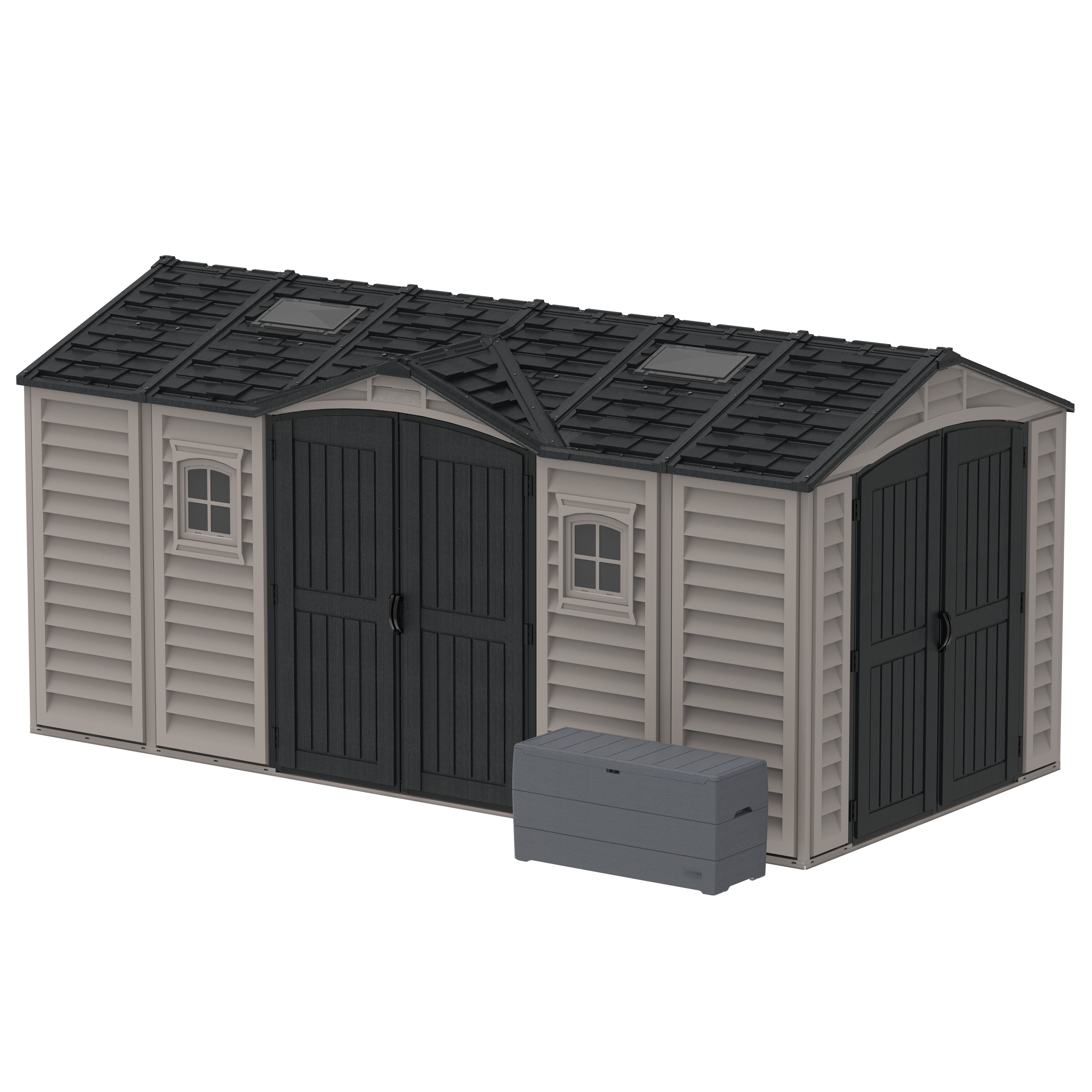 Duramax Vinyl Sheds Duramax 15 x 8 Apex Pro Vinyl Shed with Foundation, 2 Windows and 2 Doors