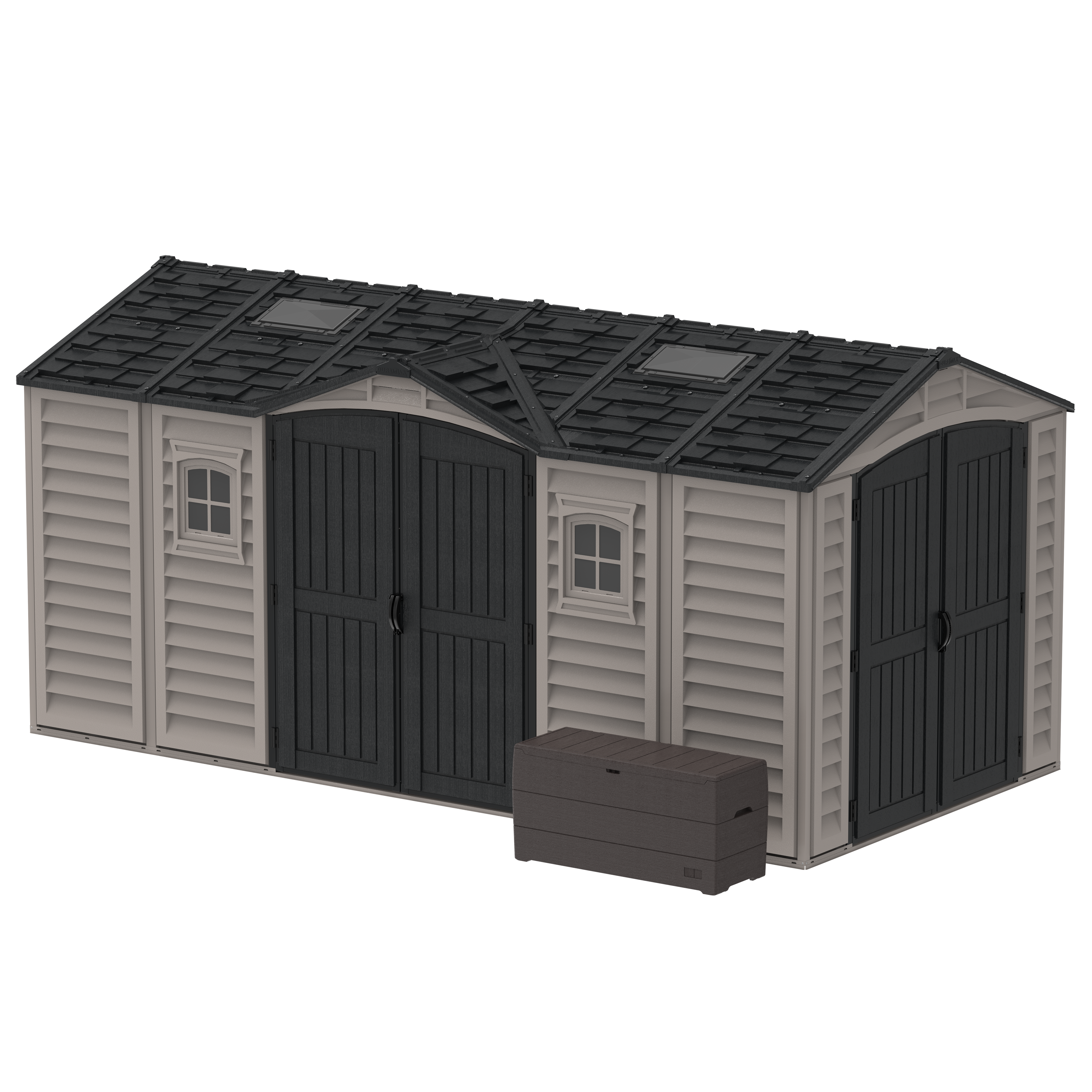 Duramax Vinyl Sheds Duramax 15 x 8 Apex Pro Vinyl Shed with Foundation, 2 Windows and 2 Doors