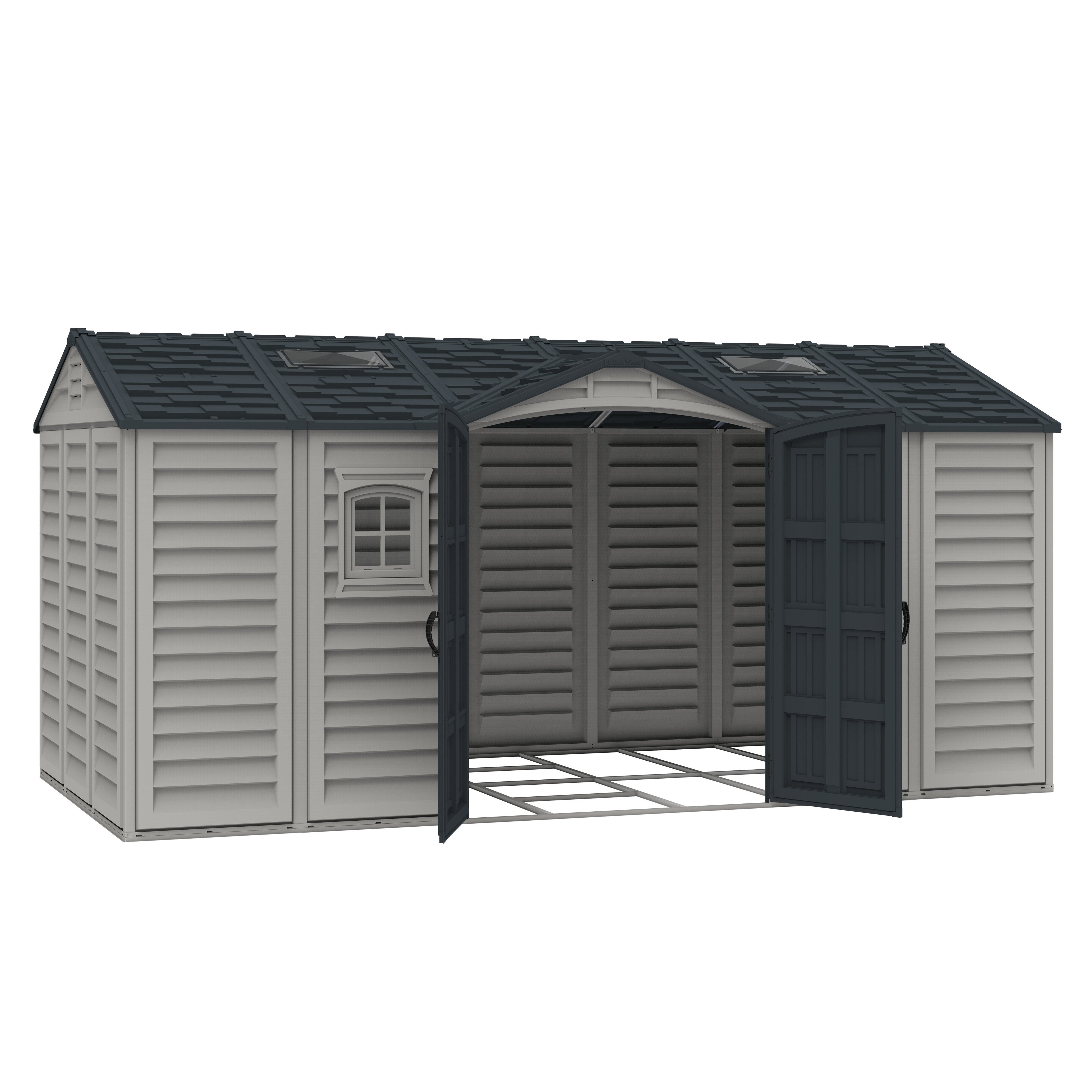 Duramax Vinyl Sheds Duramax 15 x 8 Apex Pro Vinyl Shed with Foundation, 2 Windows and Side Door