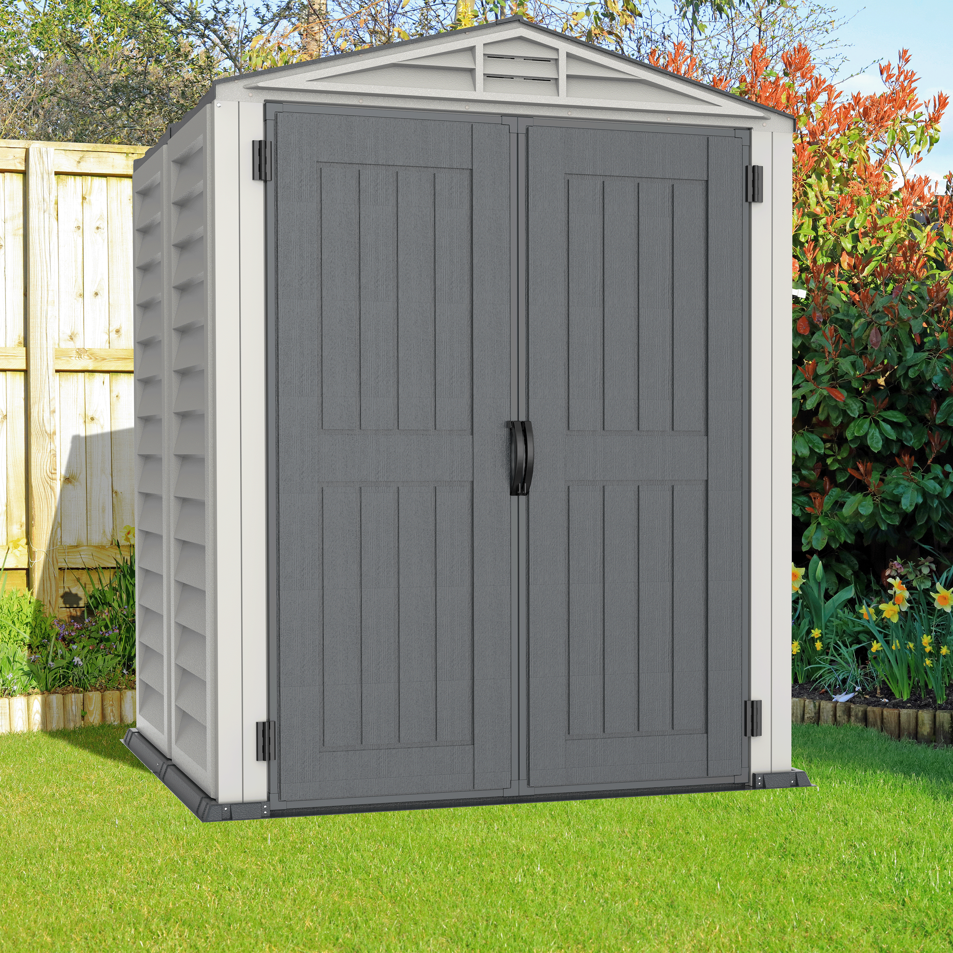 Duramax Vinyl Sheds Duramax YardMate Plus 5 ft. 6 in. x 5ft. 6 in. Gray Vinyl Storage Shed with Molded Floor