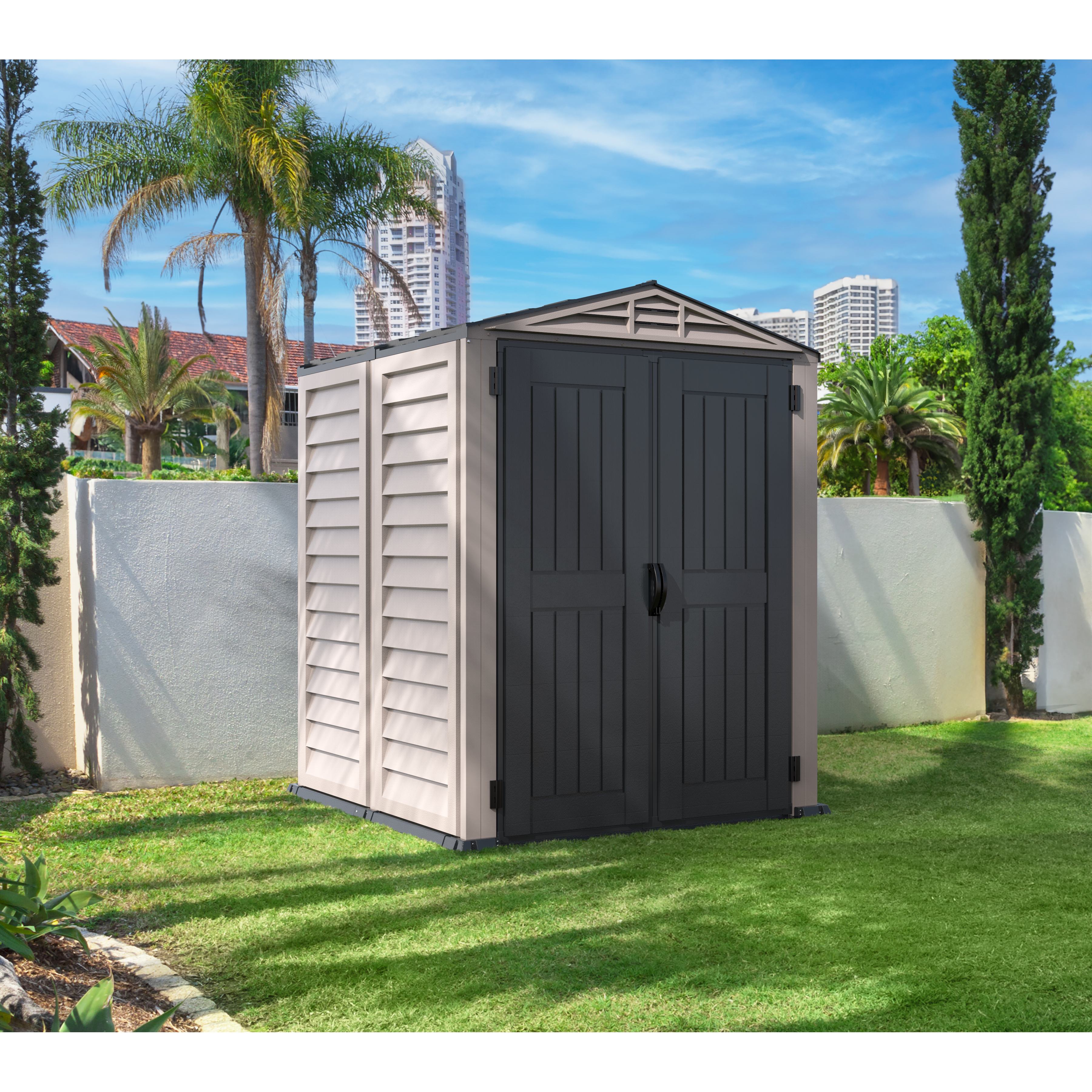 Duramax Vinyl Sheds Duramax YardMate Plus 5 ft. 6 in. x 5ft. 6 in. Gray Vinyl Storage Shed with Molded Floor