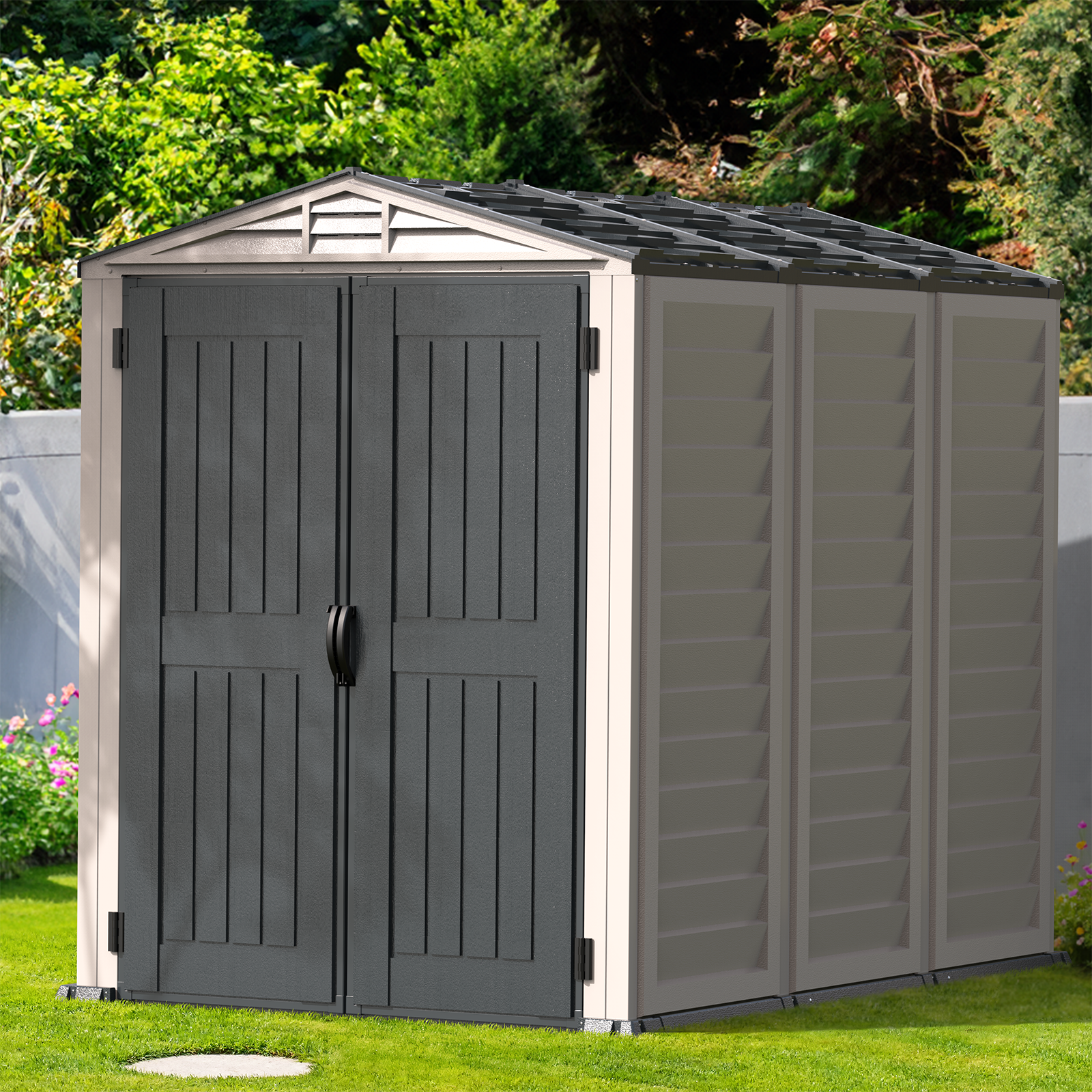Duramax Vinyl Sheds YardMate Plus 5 ft. 6 in. x 8ft. Gray Vinyl Storage Shed