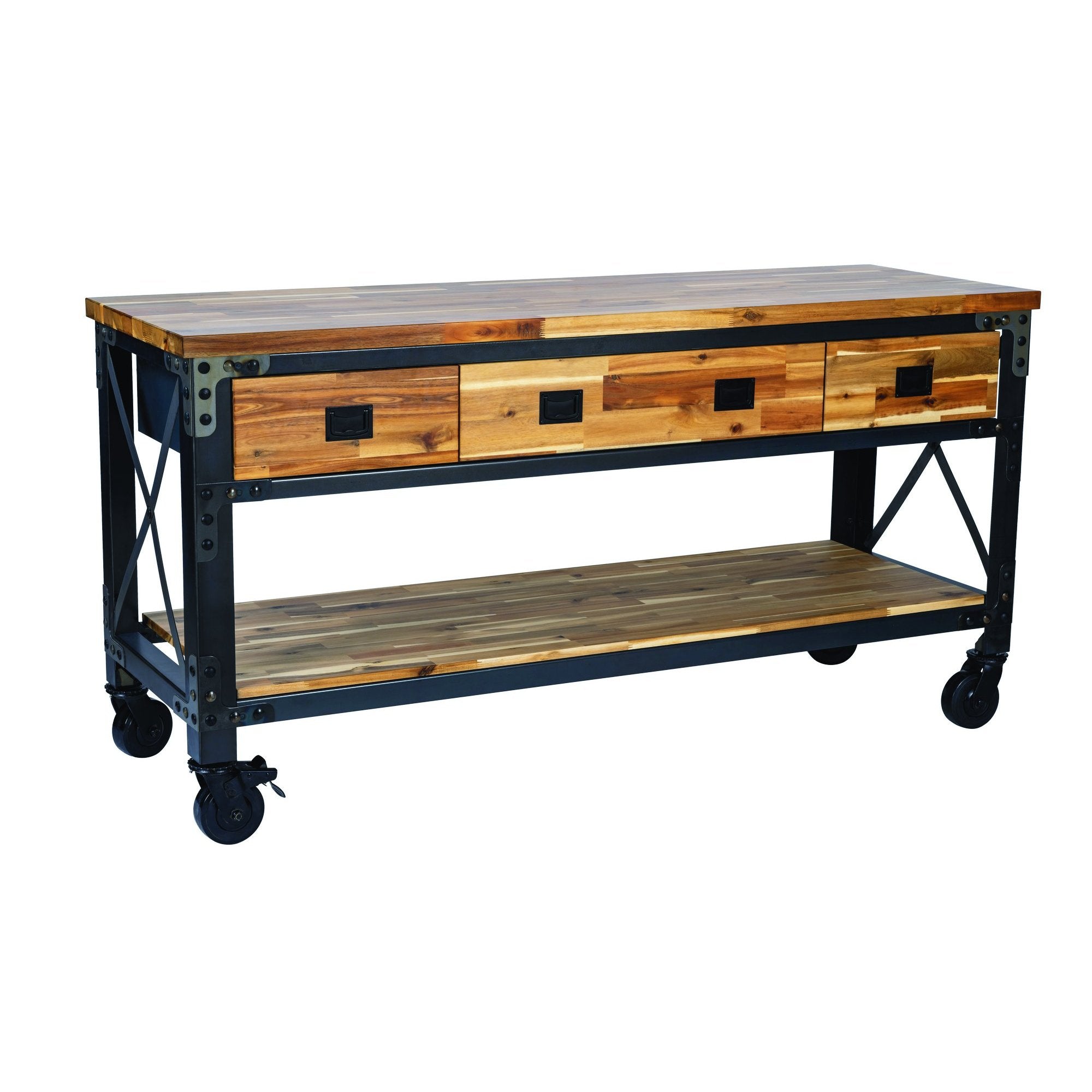 Duramax Work Desk Duramax Darby 72" Industrial Metal & Wood Kitchen Island Desk with Drawers