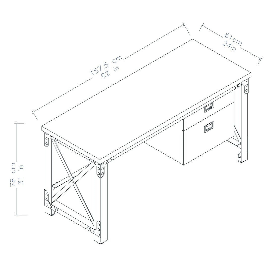 Duramax Work Desks Duramax Jackson 62" Industrial Metal & Wood Desk with Drawers