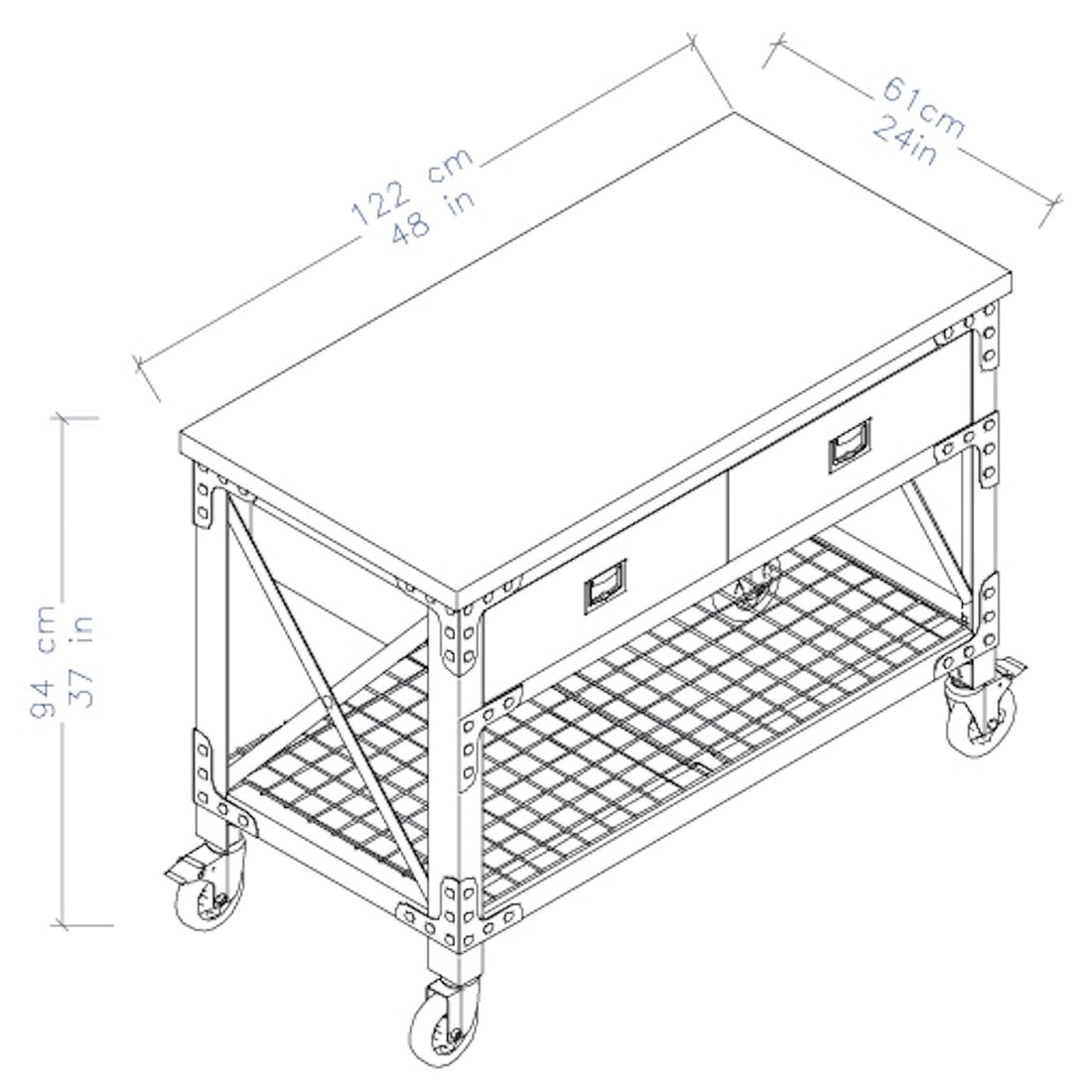 Durasheds furniture Duramax 2-Drawer Rolling Workbench 48 Inch x 24 Inch for Home, Garage and Workshop