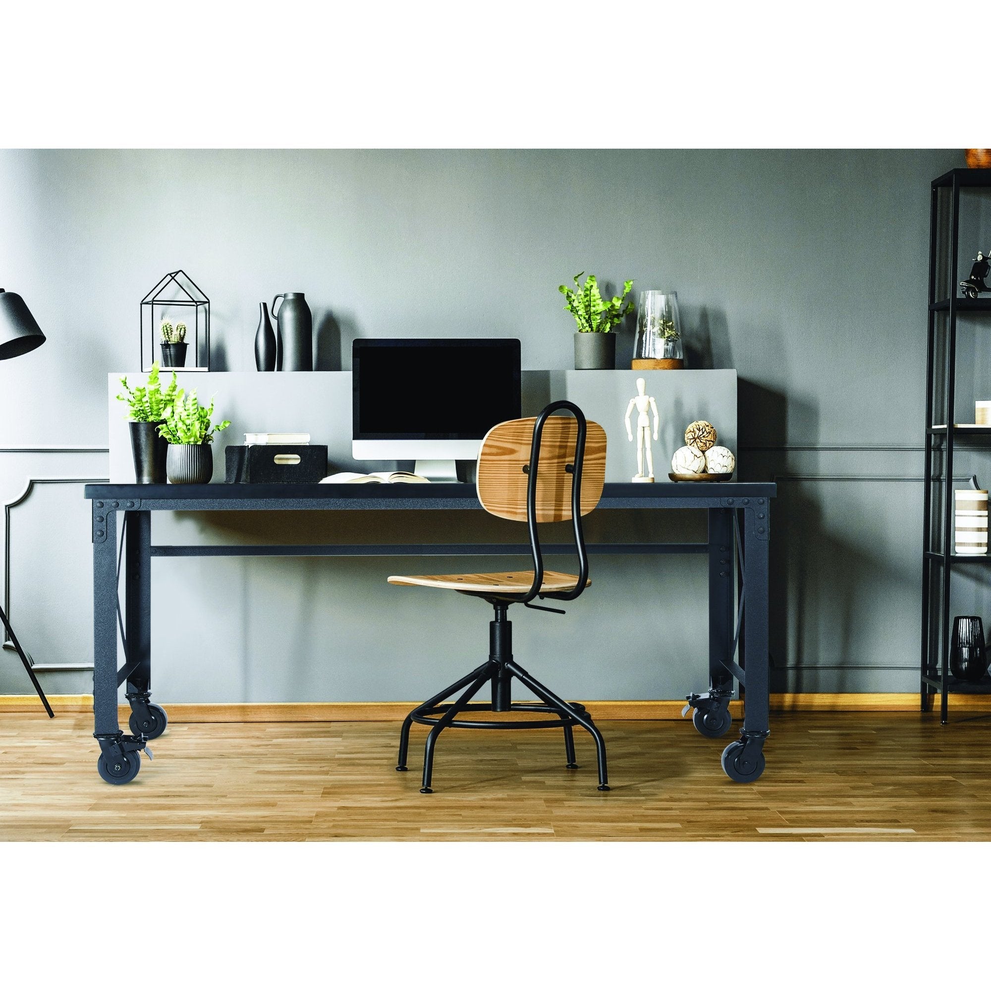 Durasheds furniture Duramax Rolling Industrial Desk with Wooden Top (4 Size Options)