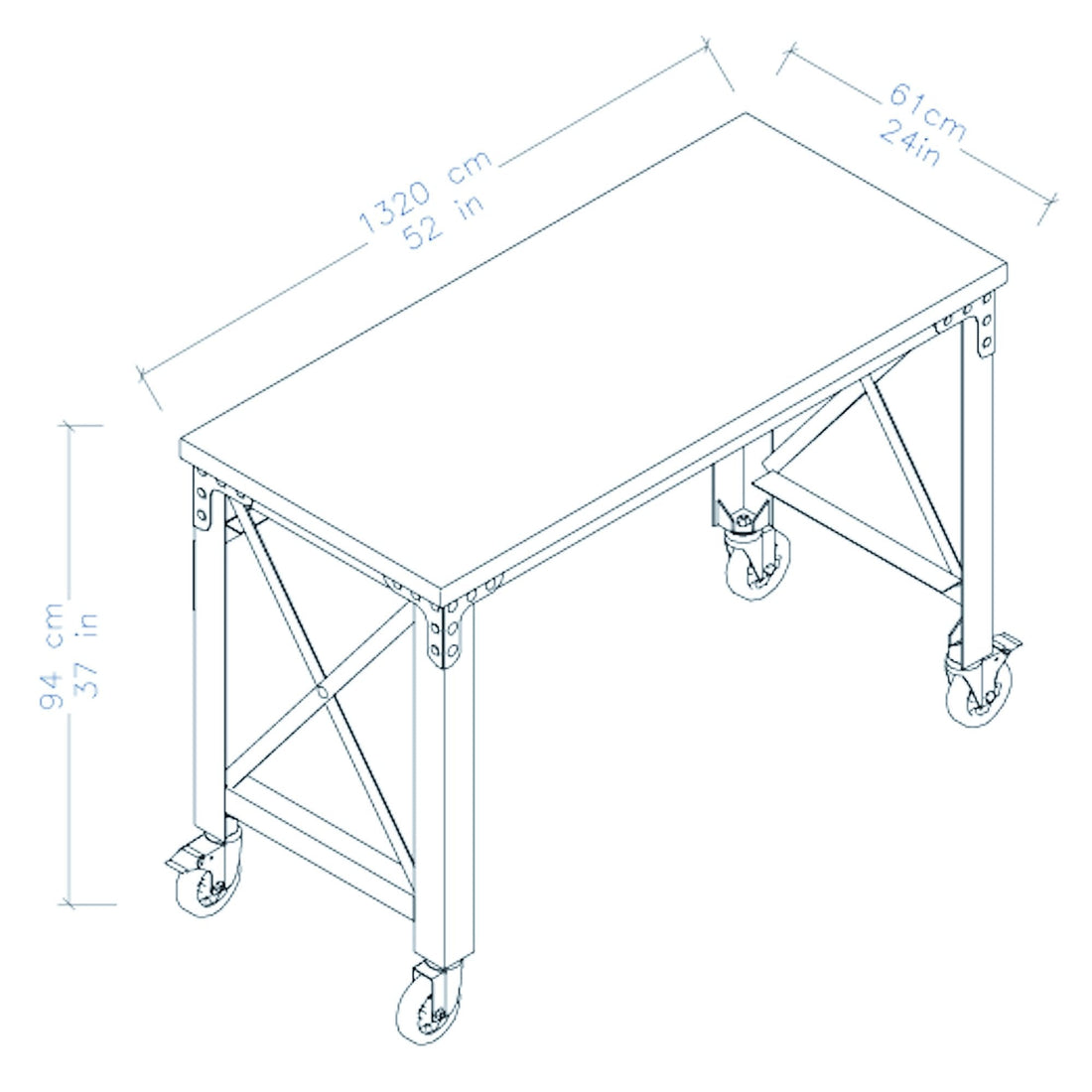 Durasheds furniture Duramax Rolling Industrial Desk with Wooden Top (4 Size Options)
