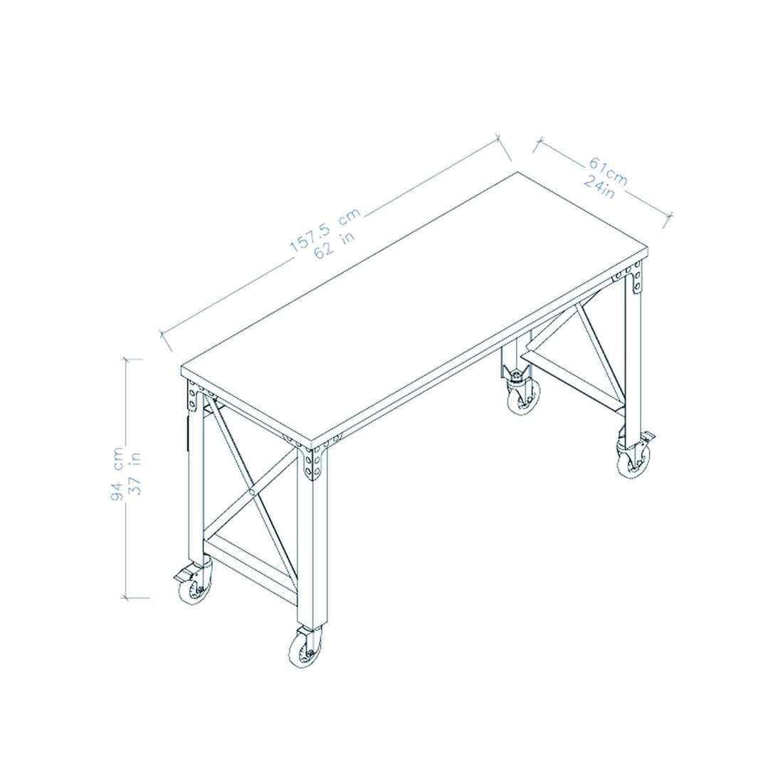 Durasheds furniture Duramax Rolling Industrial Desk with Wooden Top (4 Size Options)