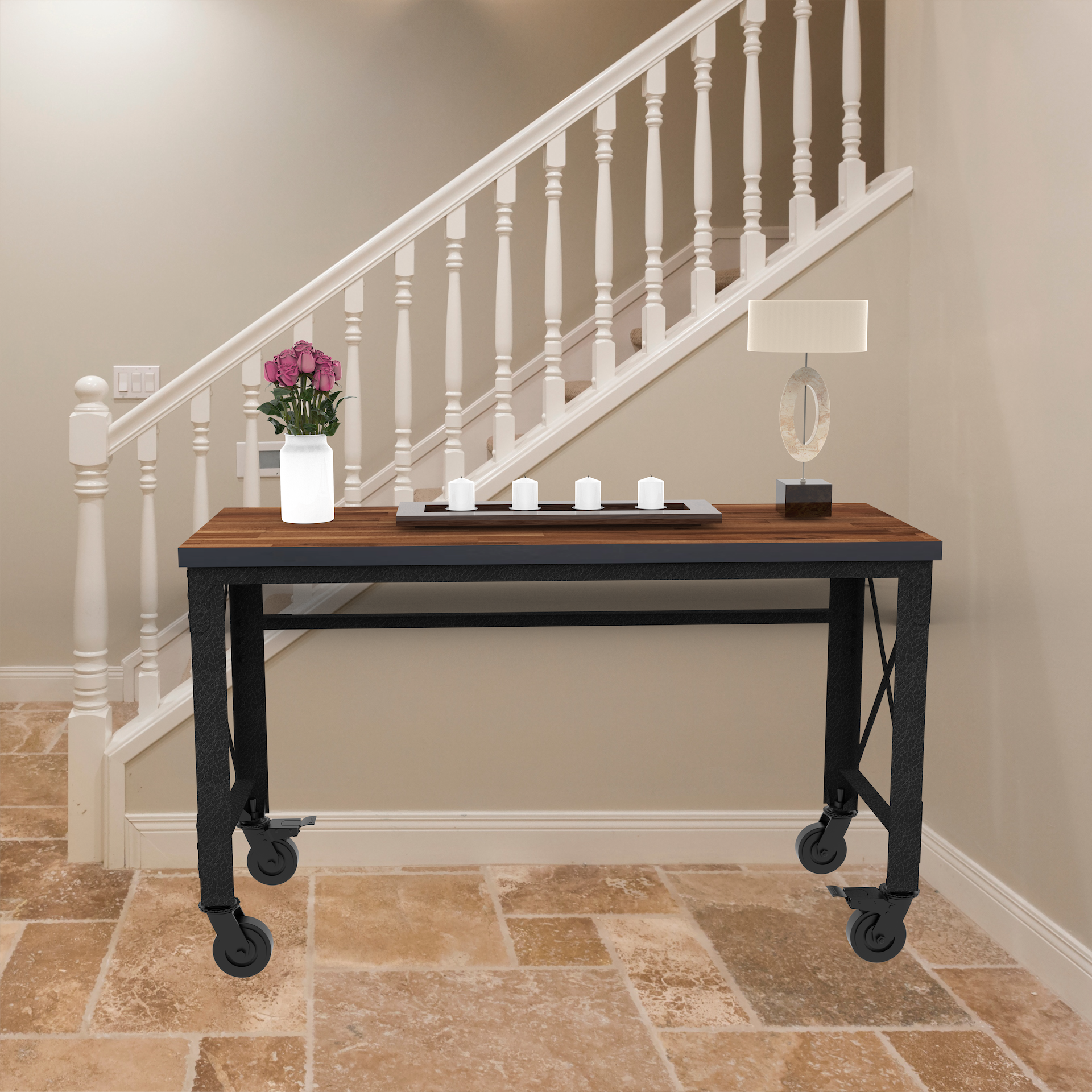 Durasheds furniture Duramax Rolling Industrial Desk with Wooden Top (4 Size Options)