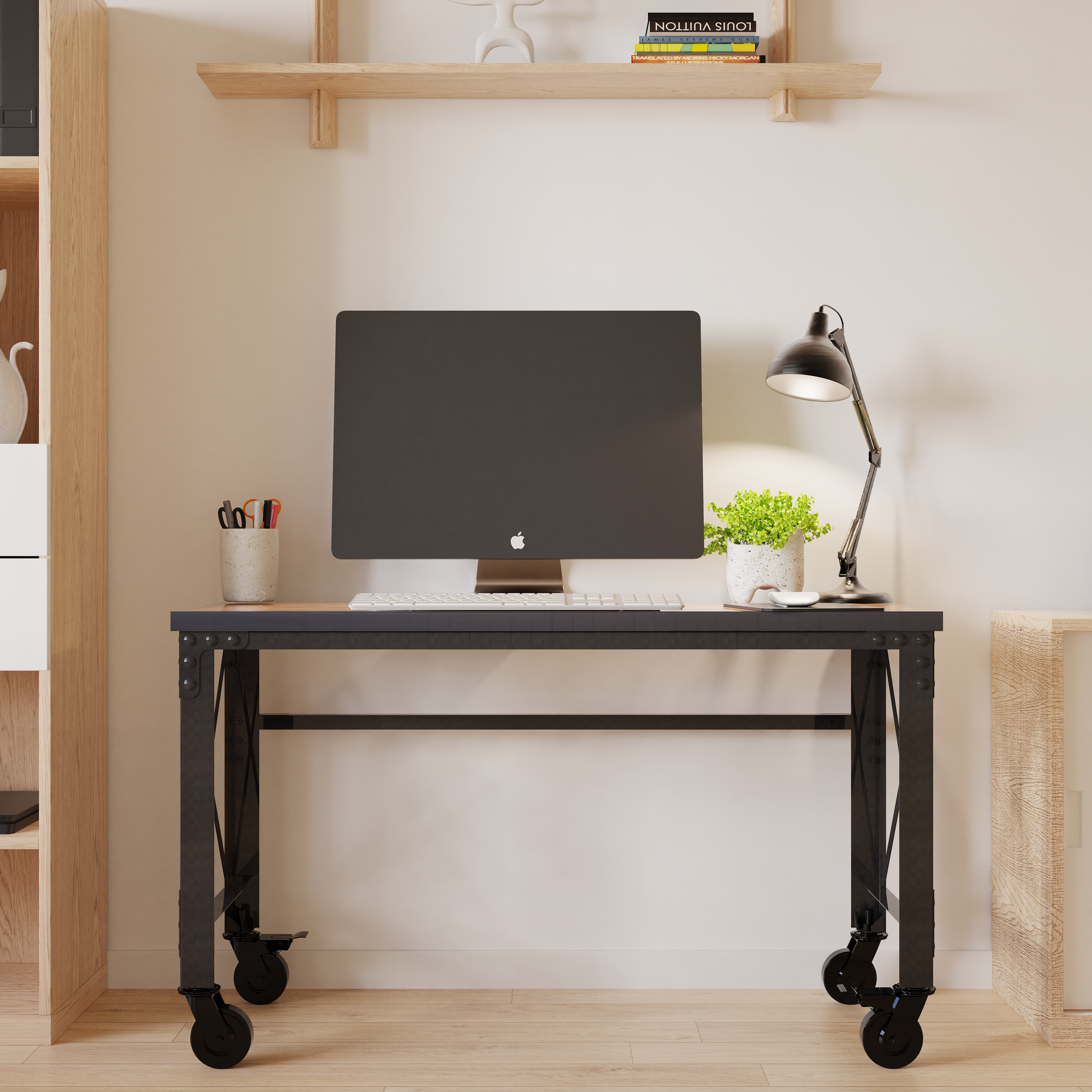 Durasheds furniture Duramax Rolling Industrial Desk with Wooden Top (4 Size Options)