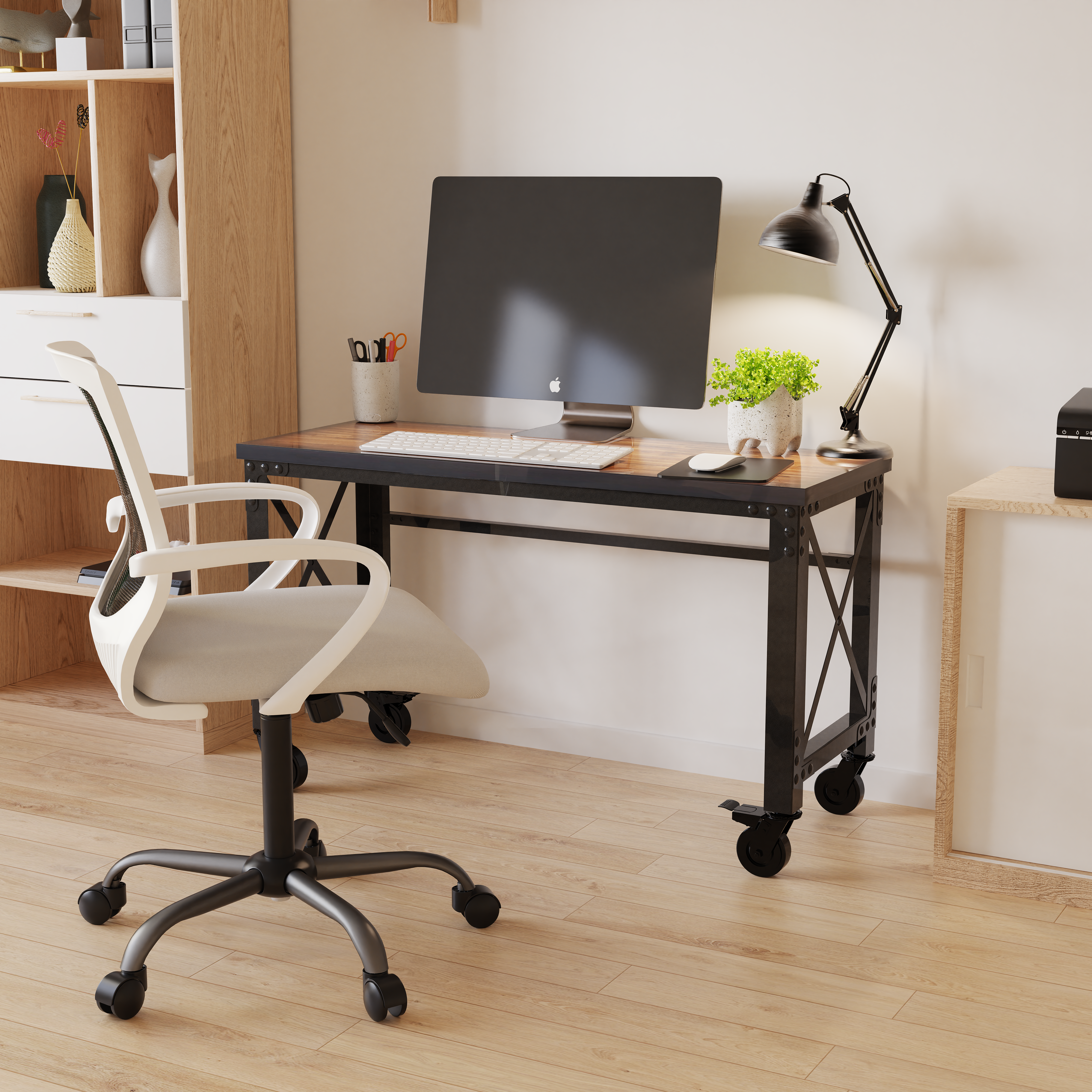 Durasheds furniture Duramax Rolling Industrial Desk with Wooden Top (4 Size Options)