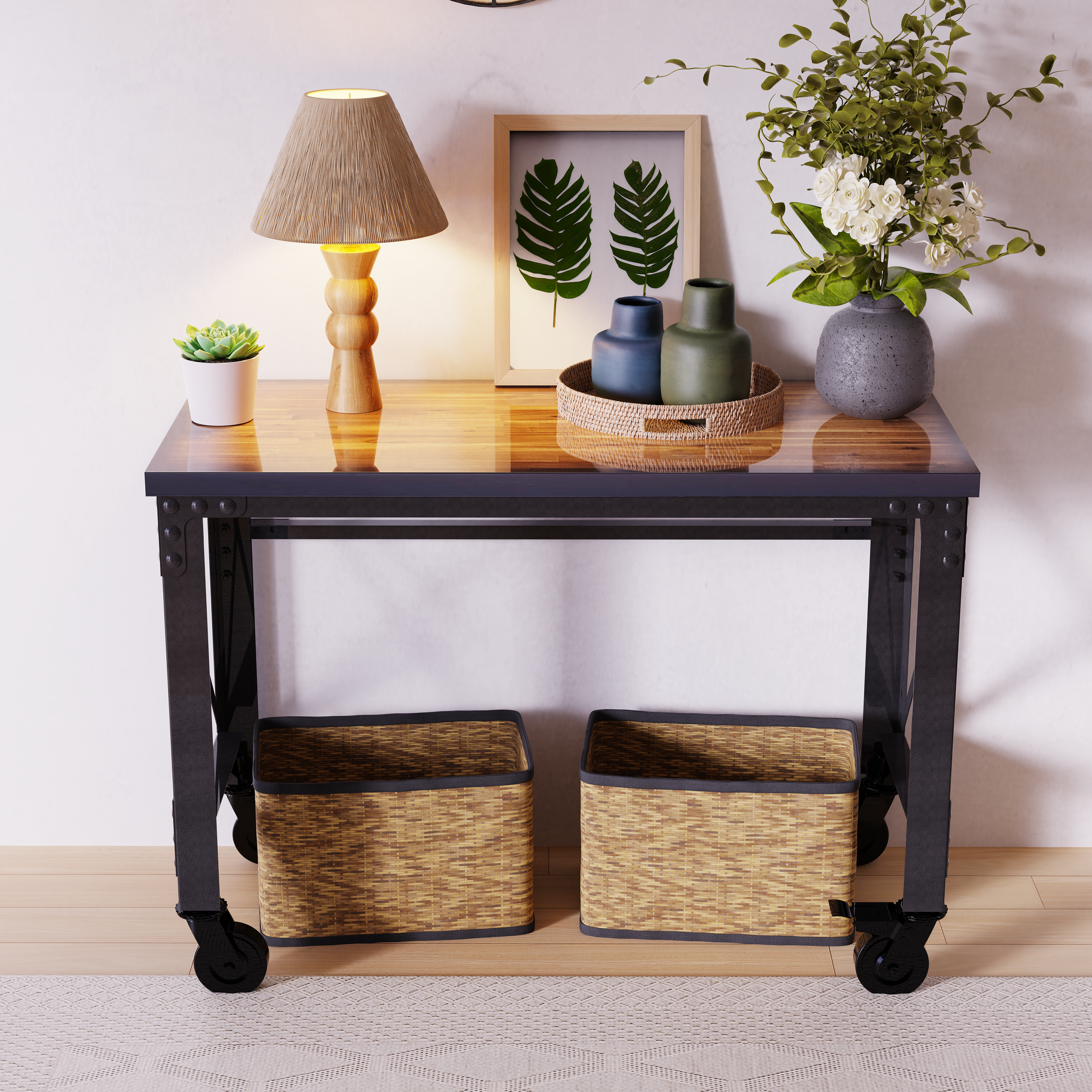 Durasheds furniture Duramax Rolling Industrial Desk with Wooden Top (4 Size Options)