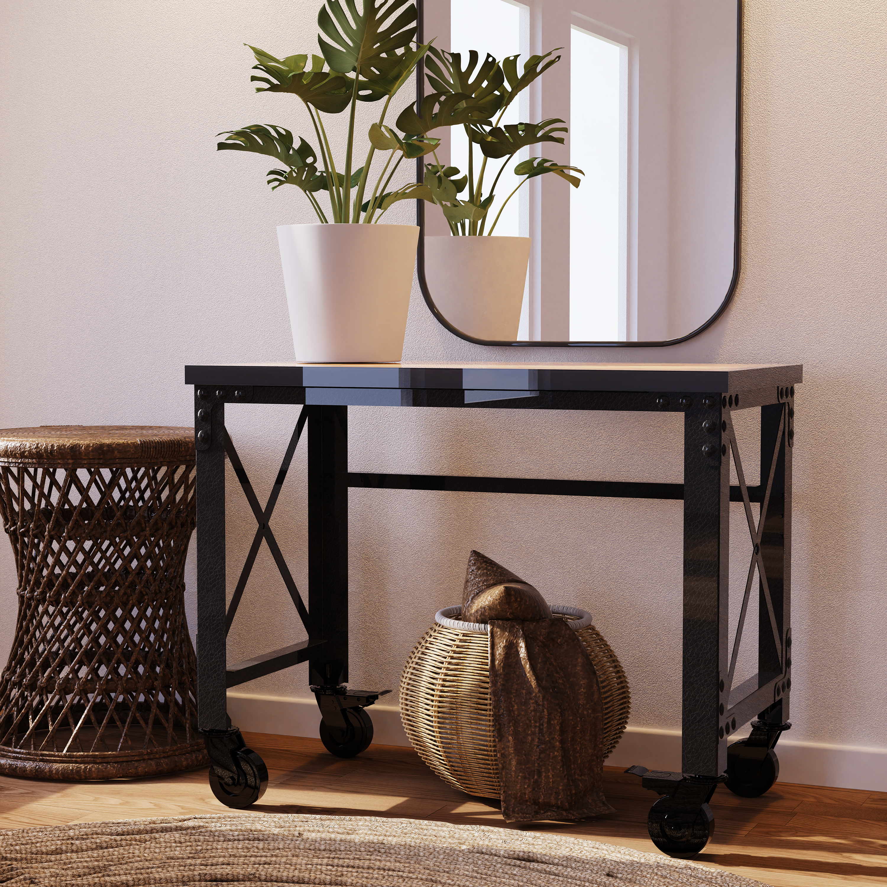 Durasheds furniture Duramax Rolling Industrial Desk with Wooden Top (4 Size Options)