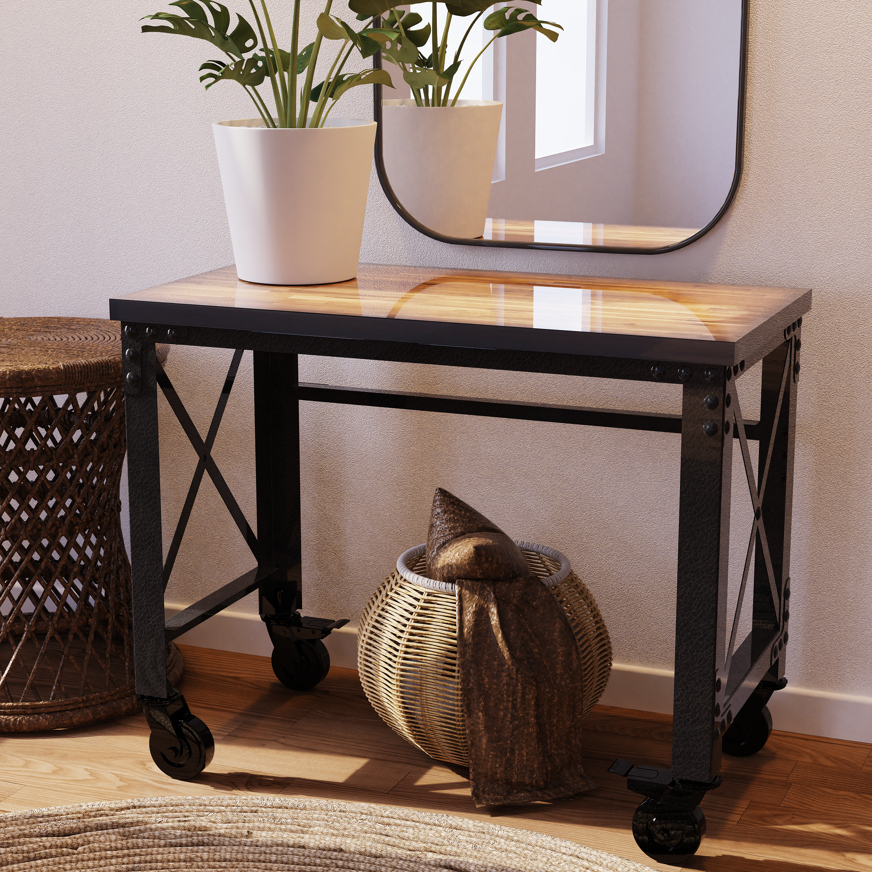 Durasheds furniture Duramax Rolling Industrial Desk with Wooden Top (4 Size Options)