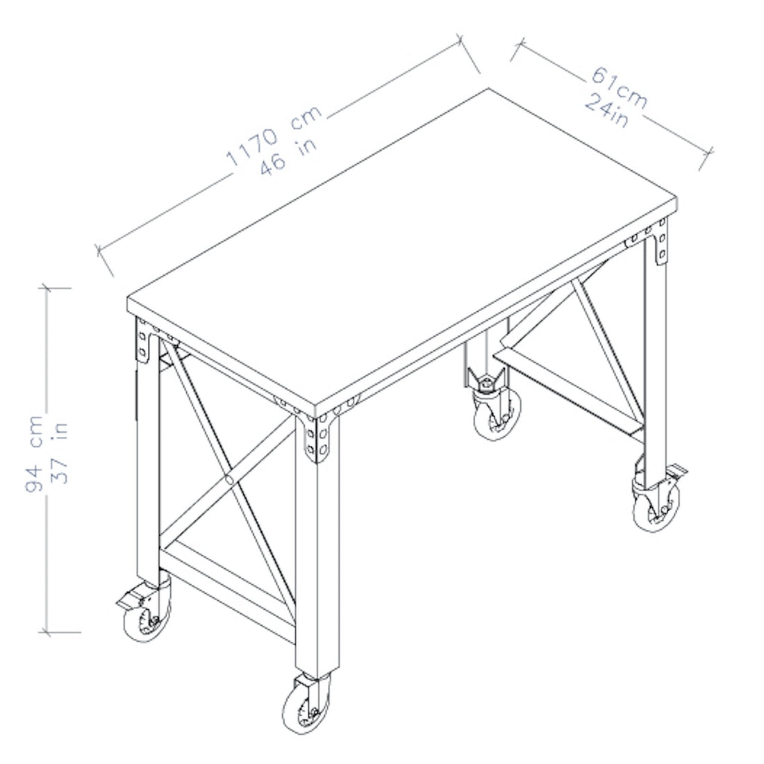 Durasheds furniture Duramax Rolling Industrial Desk with Wooden Top 46 Inches x 24 Inches