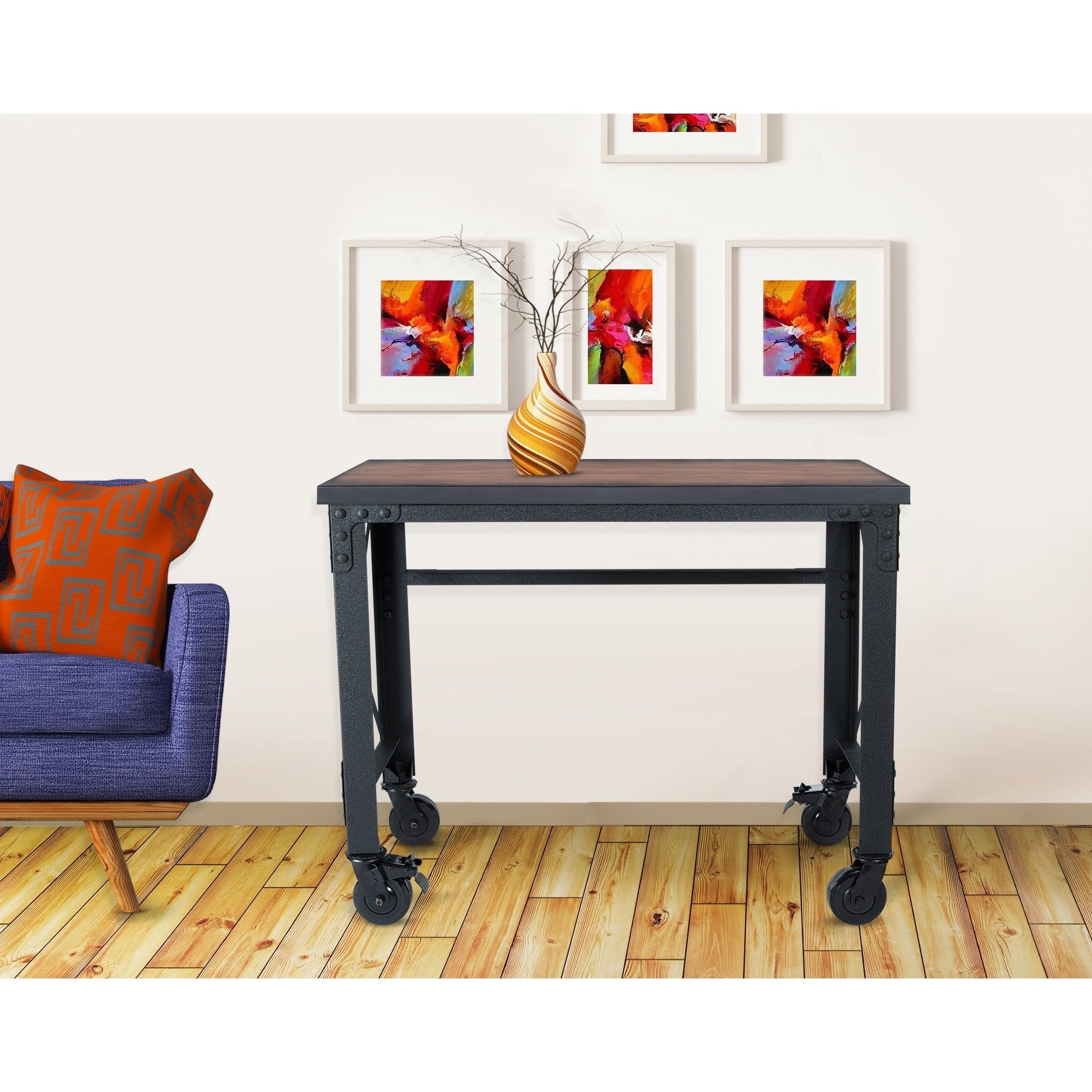 Durasheds furniture Duramax Rolling Industrial Desk with Wooden Top 46 Inches x 24 Inches